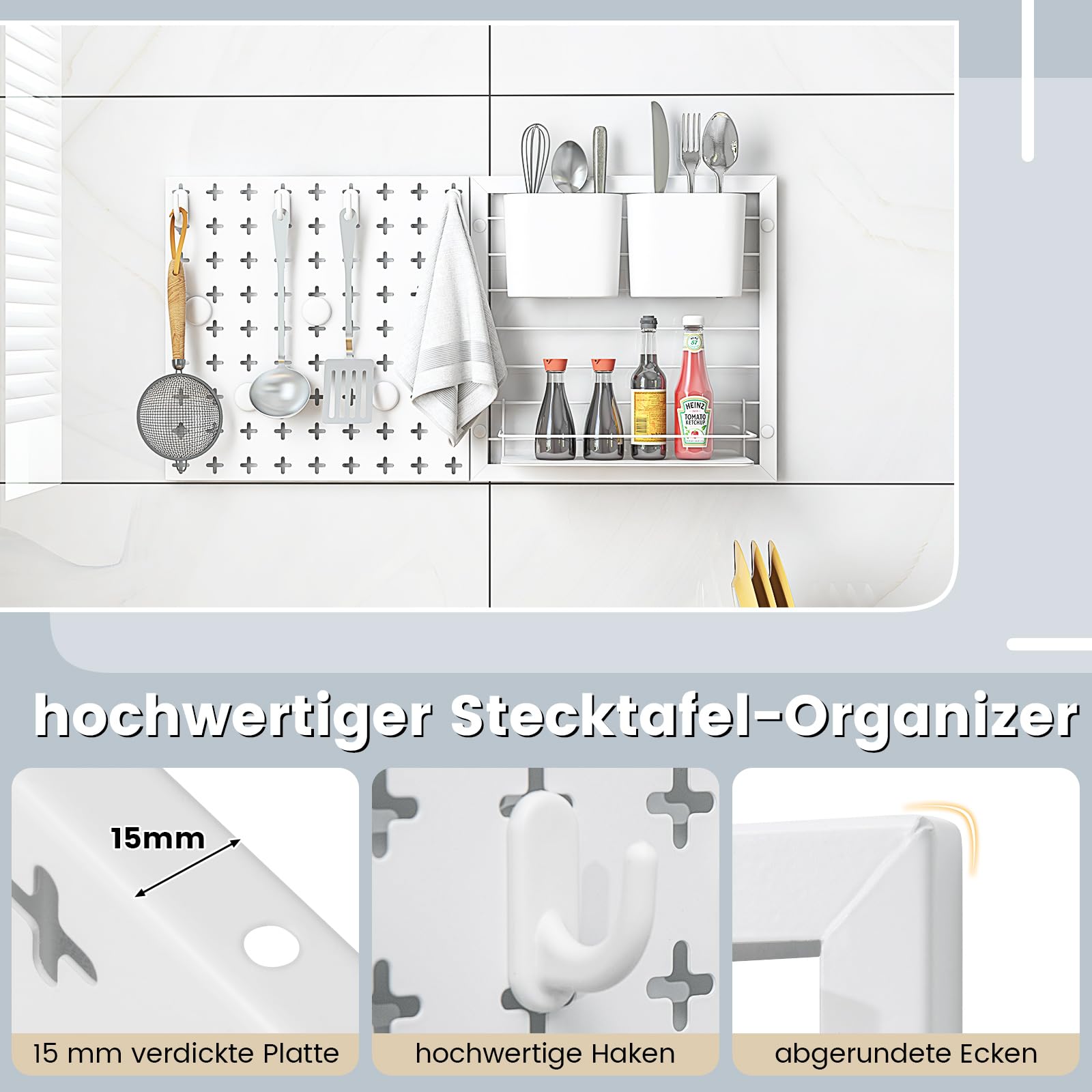 COSTWAY Ścianka narzędziowa, 61 x 30 cm z 2 pojemnikami do przechowywania, 1 regałem, 5 magnesami i 4 haczykami, tablica do montażu na ścianie, odporna na obciążenie do 30 kg, płyta perforowana do