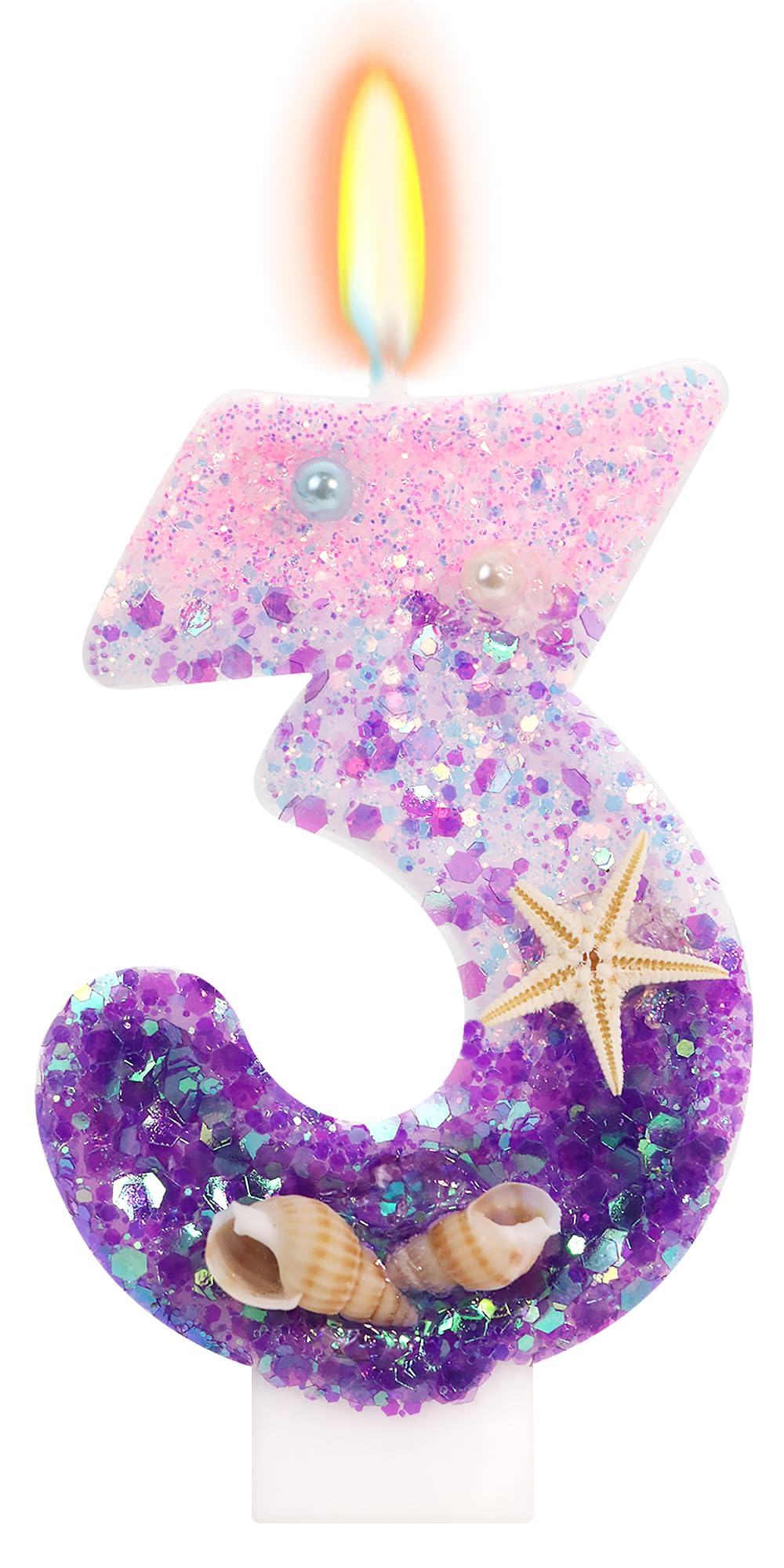 ElekFX Purple Mermaid Party Number 3 Cake Candles, 2.76 inch Birthday Candle, Cake Topper Decoration for Birthday Party (Number 3)