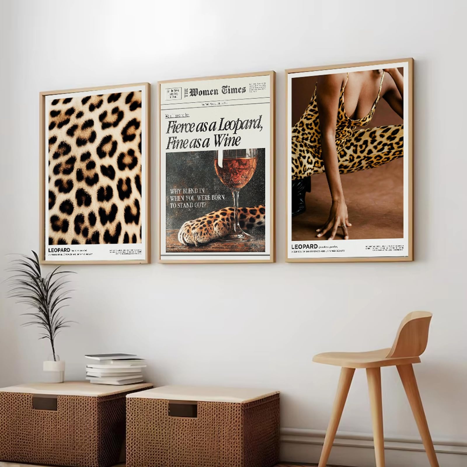 ZBELLO Set of 3 Posters, Retro Cheetah Print, Trendy Wall Art, Cheetah Pattern, Stylish and Luxurious Fashion Posters, for The Living Room, Bedroom, Home decor, Unframed (50x70cm)