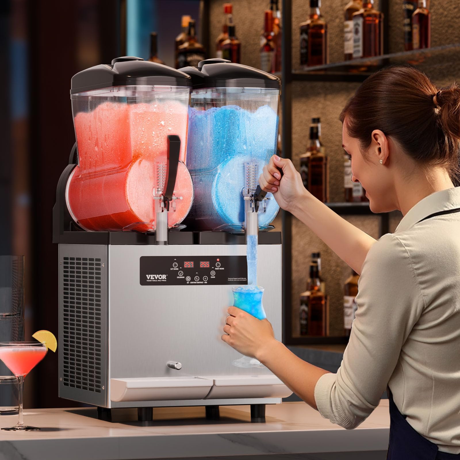 VEVOR kommerzielle Slusheis Maschine 12 L x 2 Doppeltank-Maschine für gefrorene Getränke, 96 Tassen Edelstahl Slush-Eis-Maschine mit Tastenfeld Softeis Maker für Partys Restaurants Cafés Bars