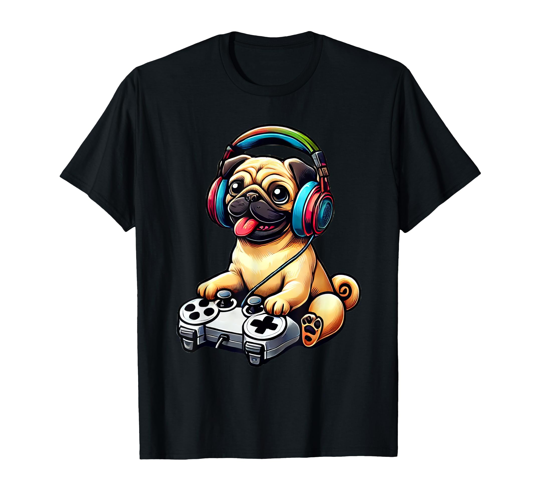 Dog Pug Funny Video Games Gamer Men Women Girls Kids T-Shirt