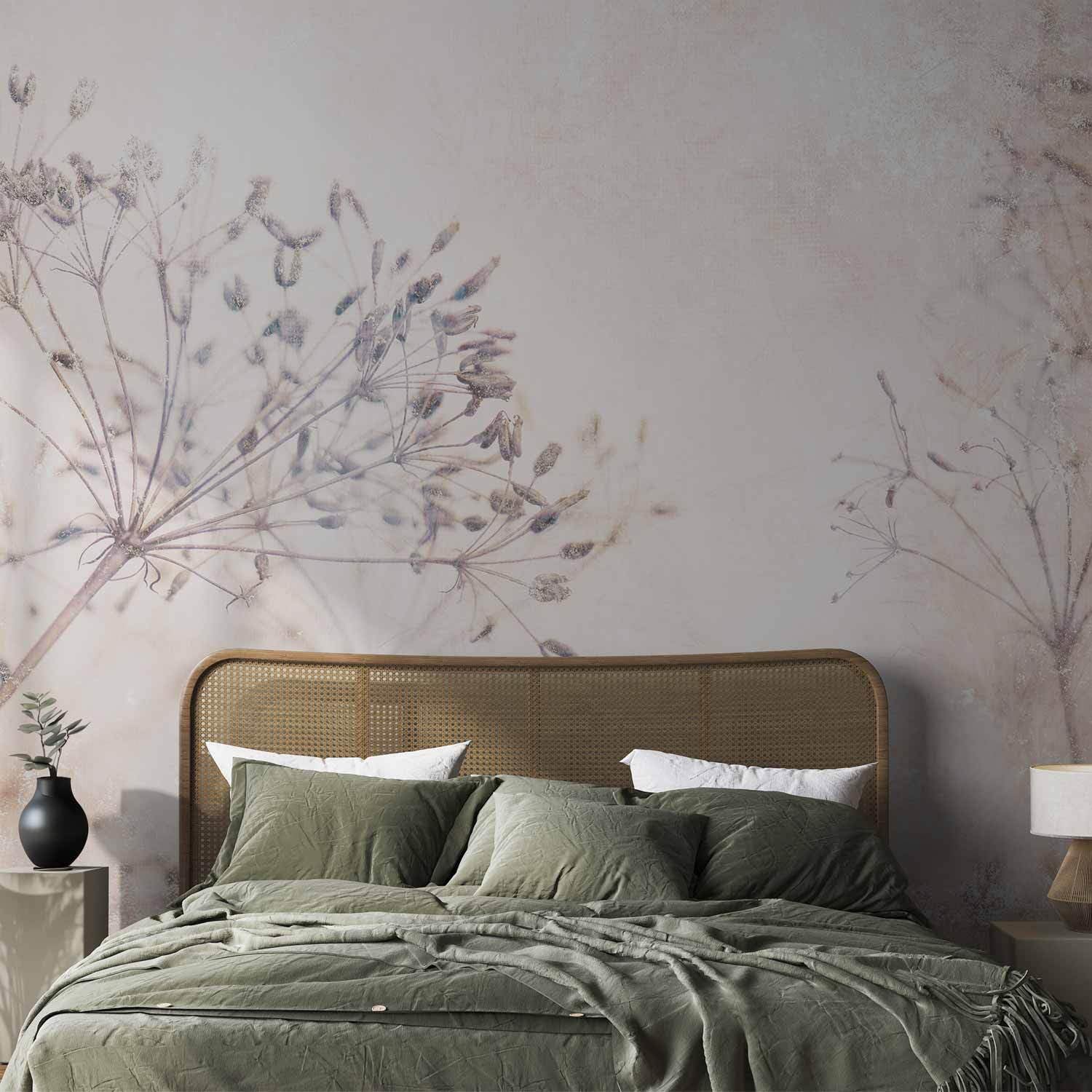 decomonkey Premium Fototapete Natur 400x280 cm XXL Design Tapete Fototapeten Vlies Tapeten Vliestapete Wandtapete moderne Wandbild Wand Wohnzimmer Deko Pflanzen Blumen Steinwand Vintage Retro beige
