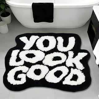 You Look Good Bath Mat, Black and White, 28.7" x 36.6" | Cute Bath Rug for Bathroom, Non-Slip, Funky Rug for Bedroom, Soft and Stylish