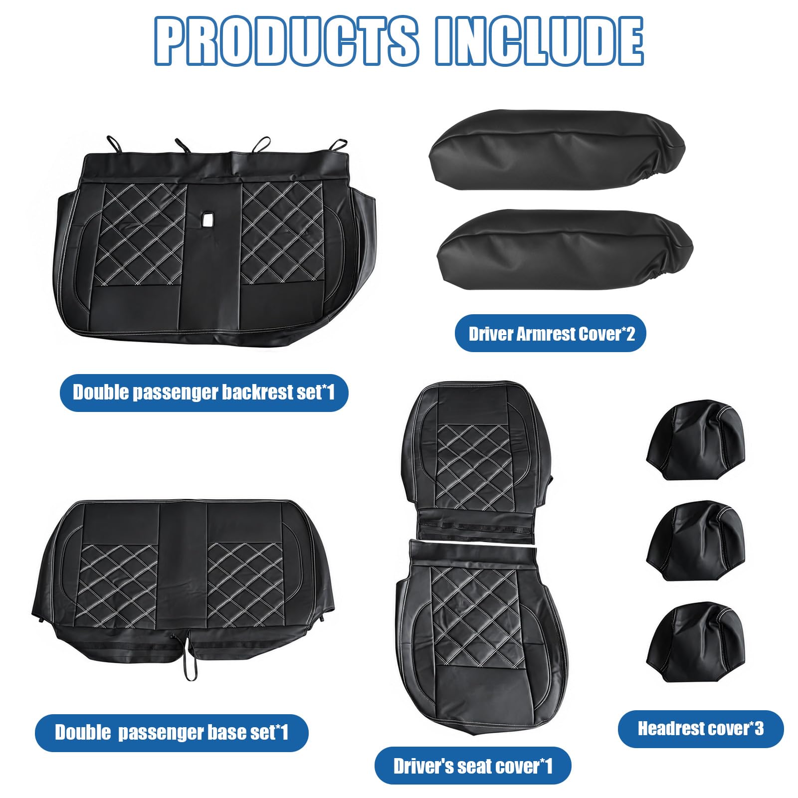 Housse de sièges avant 1+2 compatible avec Volkswagen Transporter T6 T6.1 | Couverture Siège 2+1, véhicule LHD conduite à gauche, Confortable, Respirant