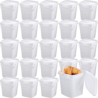 Mifoci 24 Pcs 2 Qt/ 67 Oz/ 2 L Plastic Food Containers Ice Cream Buckets with Lids and Handle Reusable Square Deli Containers Freezer and Microwave Safe for Kitchen Food Drinks Storage