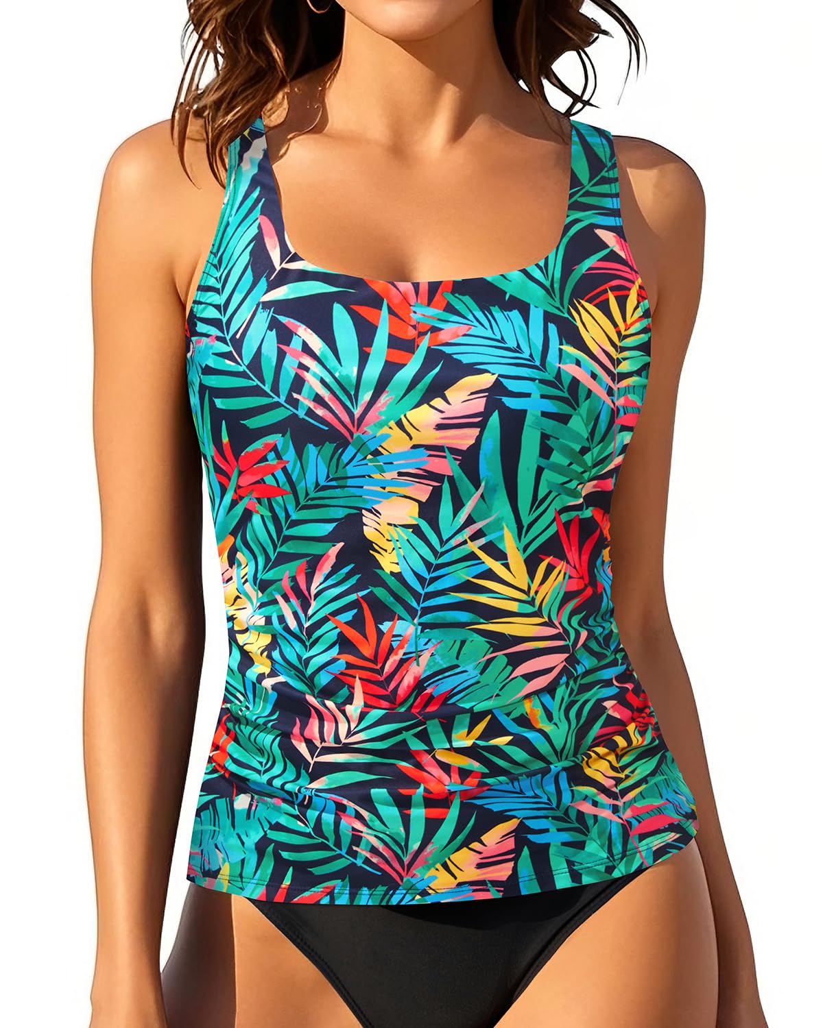 Aqua Eve Tankini Tops for Women Swimwear Top Only Tummy Control Bathing Suit Top No Bottom (Available in Plus)