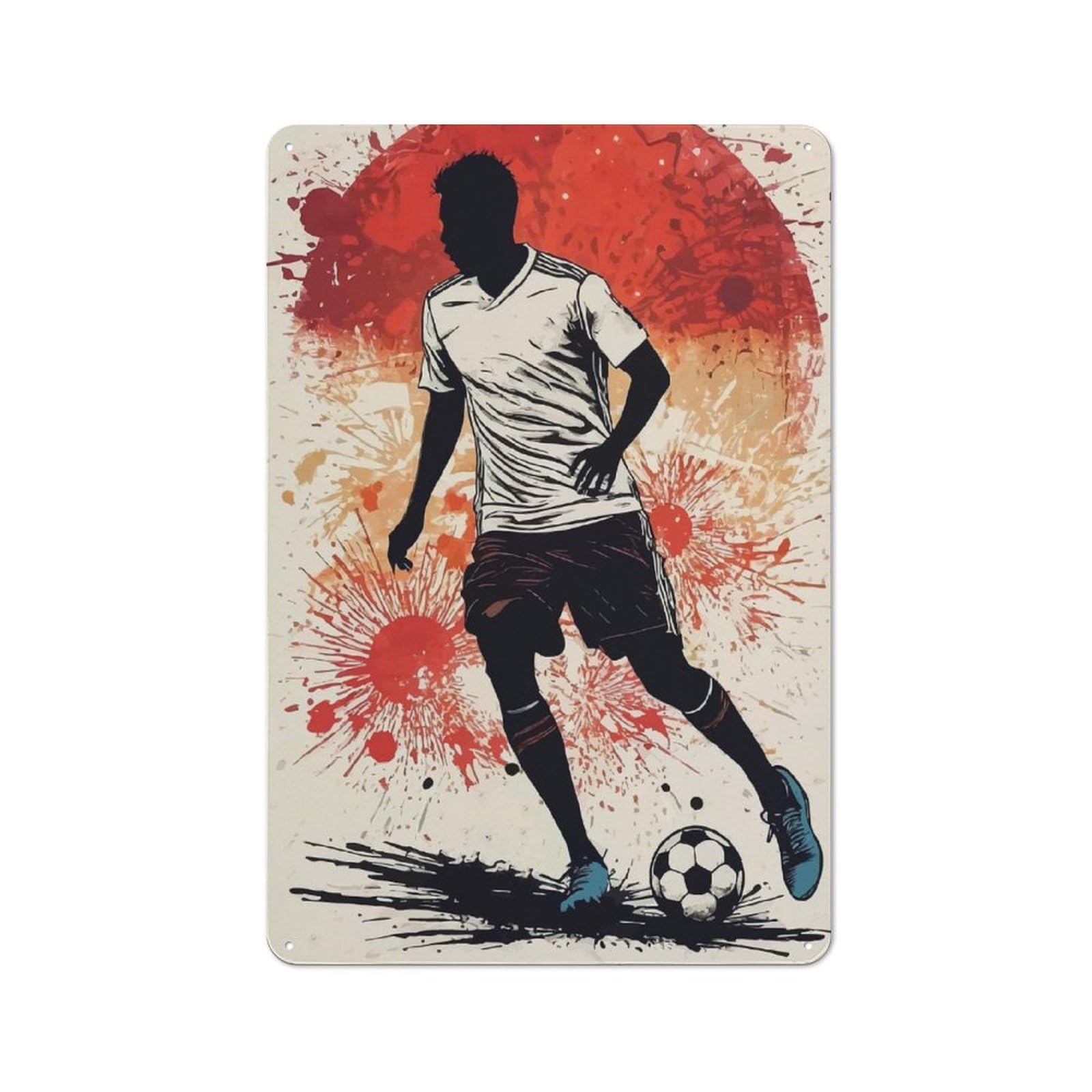 Junmoney Dynamic Soccer Player Illustration Metal Wall Sign 30X20cm Featuring For Hallway Wall, Suited To Wall Display Collectors