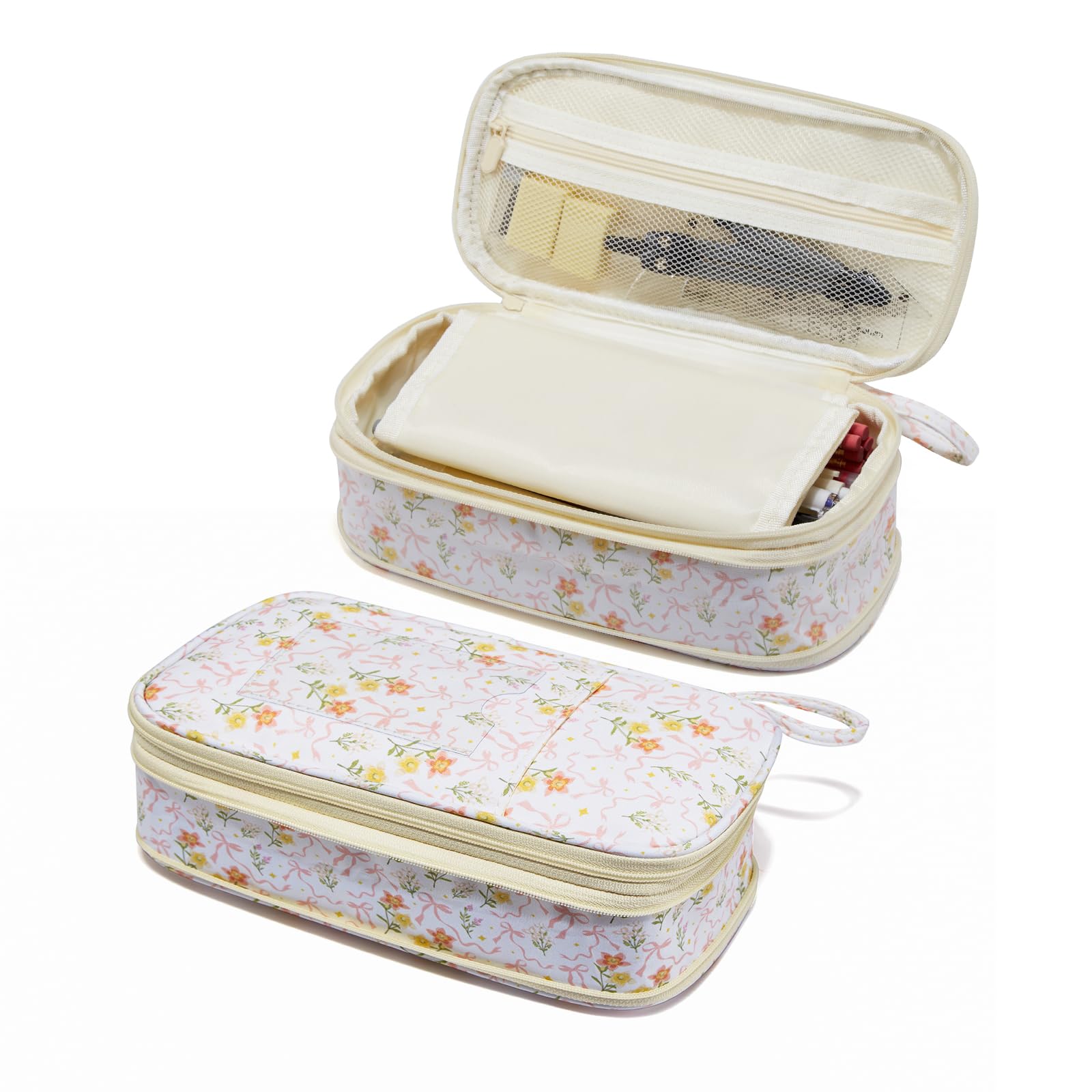 Janhavi Cute Pencil Case for Girls, Large Pencil Pouch with Zipper, Foldable Pencil Bag Preppy Gift for Teen Girls, Aesthetic Stationery Pen Bag for College High School Students(Pattern: Flower+Bow) — image 1