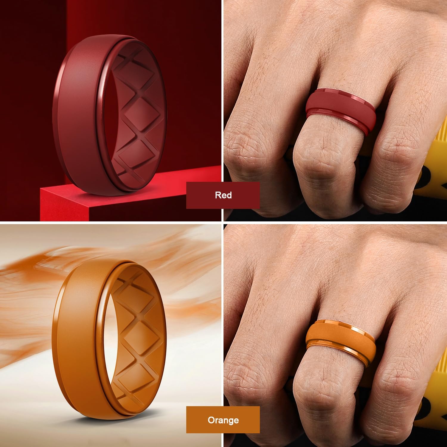 Egnaro Inner Arc Ergonomic Breathable Design, Silicone Rings Mens with Half Sizes, 1/4/5/6/7 Rubber Wedding Bands, 10mm Wide-2.5mm Thick