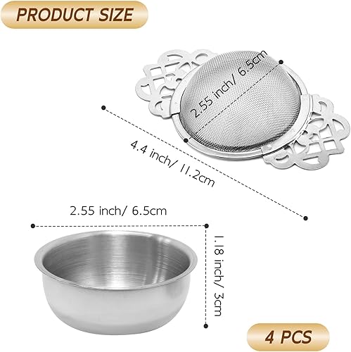 Miniatura 9 de Colador de drenaje de té de acero inoxidable 304, filtro de té, cuencos de goteo de té, tetera con asas de pétalos, divisor de té, paquete de 4