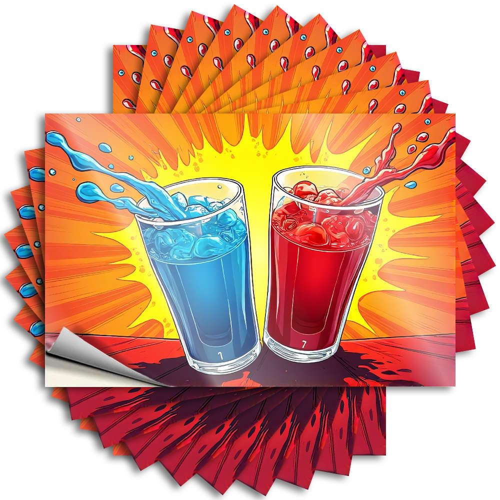 Tattoos Stuff Durable Vinyl - Two Glasses of Colorful Drinks with Ice Cubes. Cover for Sand Use(6X9CM)