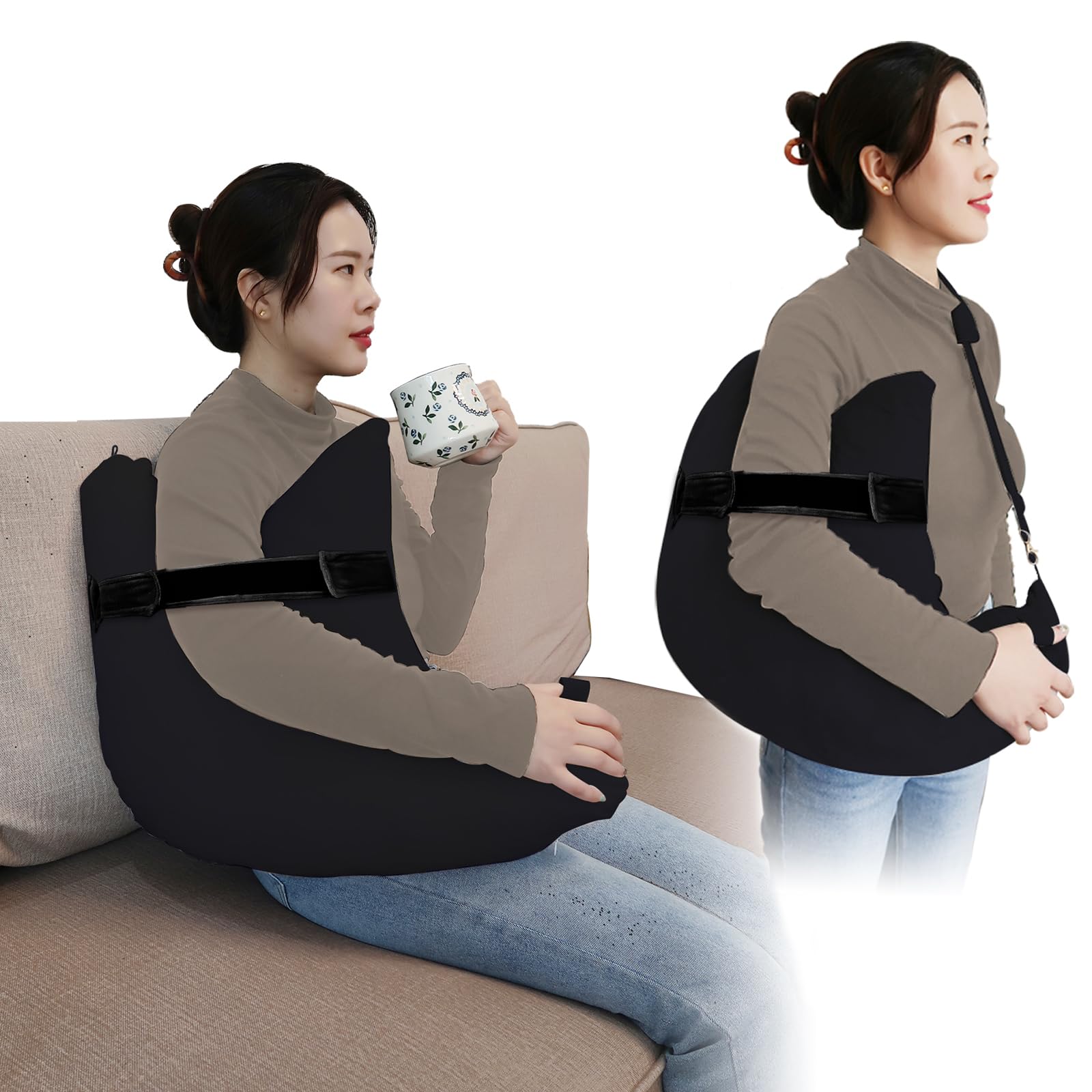 zimucxn Shoulder Surgery Pillow, Ergonomic Rotator Cuff Pillow, Comfortable Post Shoulder Surgery Pillow, Adjustable Structure Provide Support, Shoulder Pain Relief (Black, Arm & Shoulder Strap)
