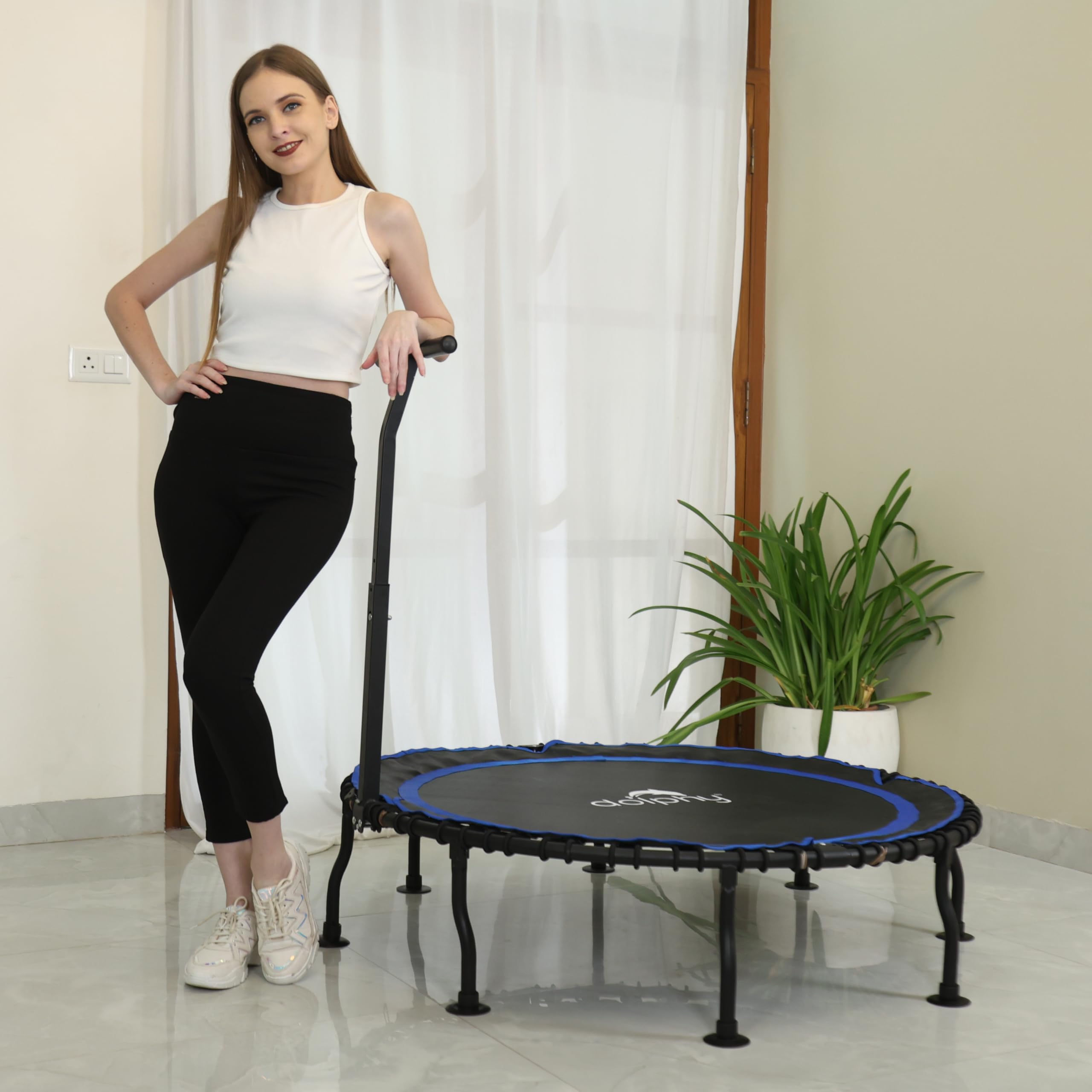 Dolphy 48" Foldable Trampoline Rebounder with Adjustable handrail Covered Bungee Rope System for Adults Kids Fitness,Indoor/Outdoor/Garden/Yoga Workout Exercise - Max Limit 100 kg.-image-23