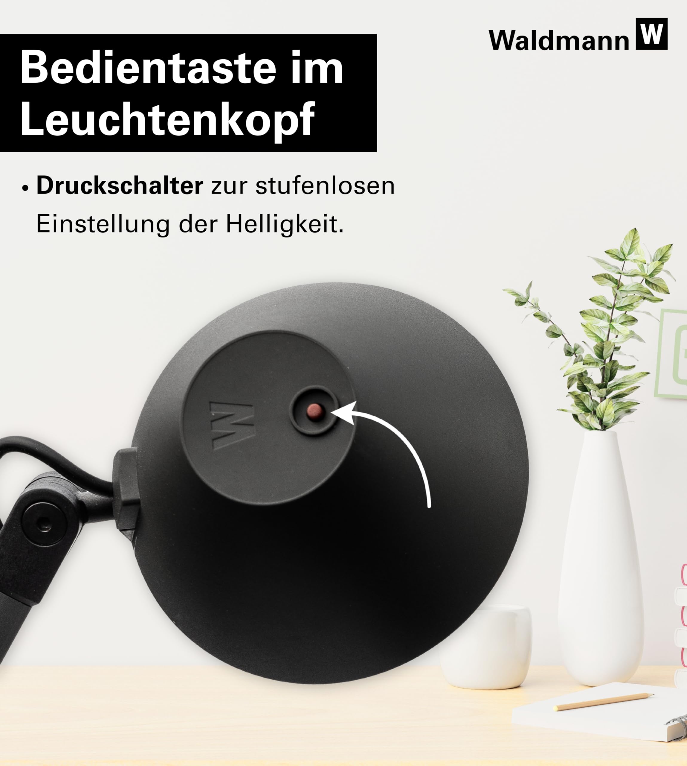 Waldmann Schreibtischlampe | LUCIO HOME | LED Tischlampe in Profi-Qualität für Homeoffice, Büro, Schreibtisch & Lernen | 4000 K (LUCIO)