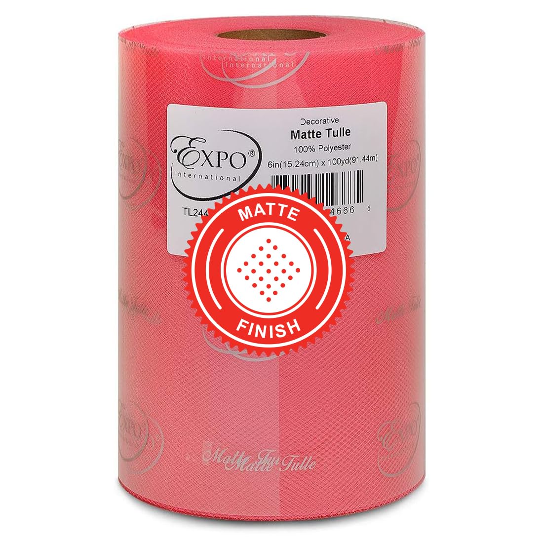 Expo International Decorative Matte Tulle, Roll/Spool of 6” X 100 Yards, Lightweight Polyester Tulle Fabric for Tutus, Costumes, and Party Decorations, Washable, Easy-to-Use, Coral
