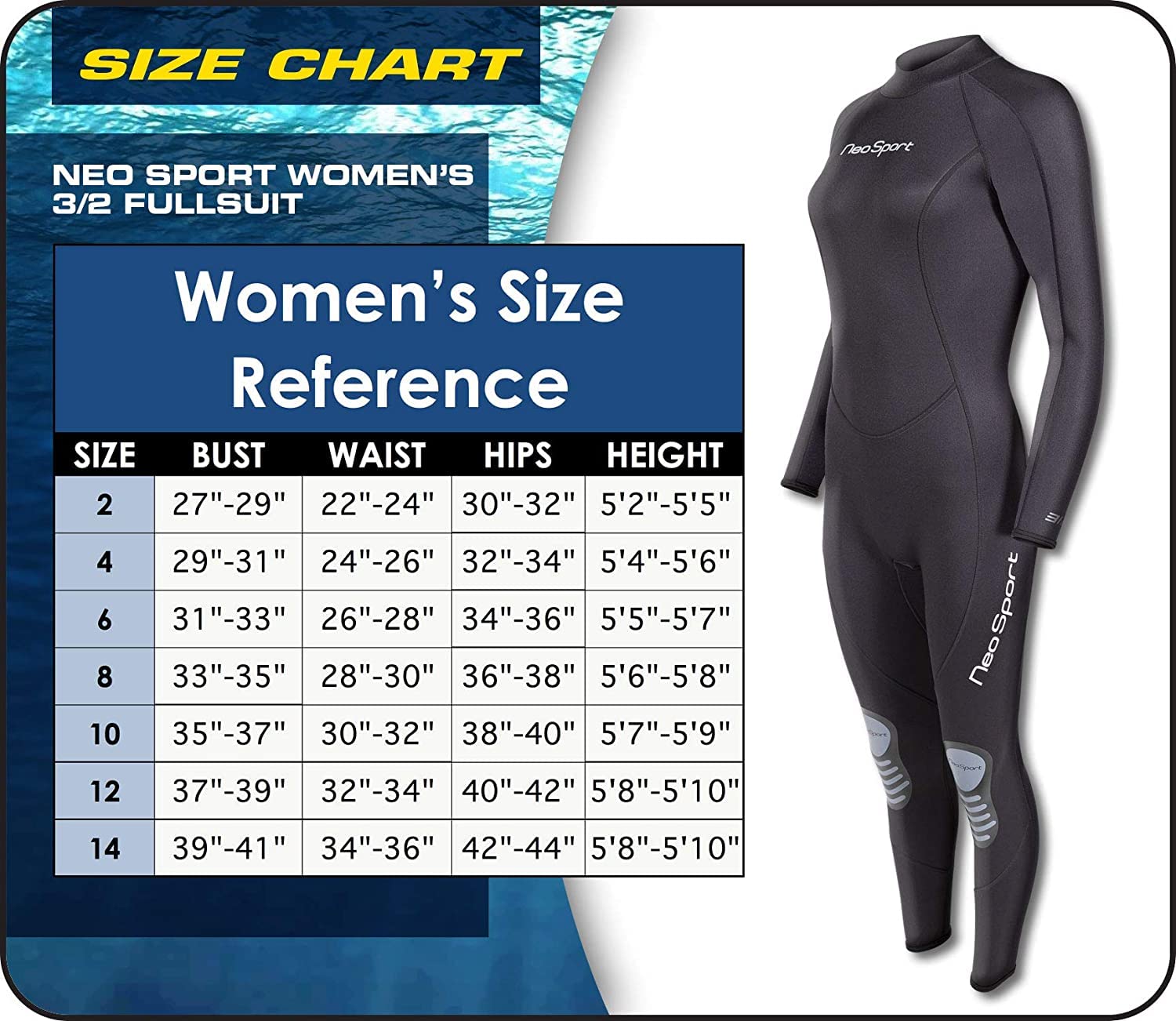 NeoSport Wetsuits Damen Premium 3/2 mm Neopren Full Suit