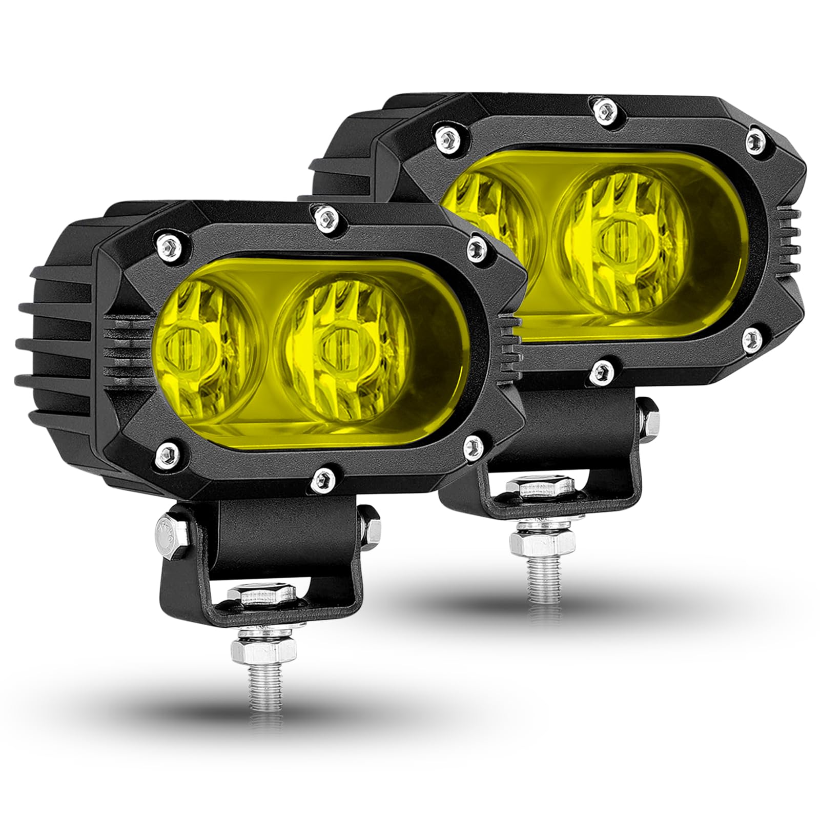 BraveWAY 4 Pouces Ambre Phare de Travail LED 80W 9600LM Phares Longue Portee LED Moto Ambre Antibrouillard Feux Additionnel Barre pour Moto, Voiture, Tracteur, Camion, SUV, Bâteau, Caravane