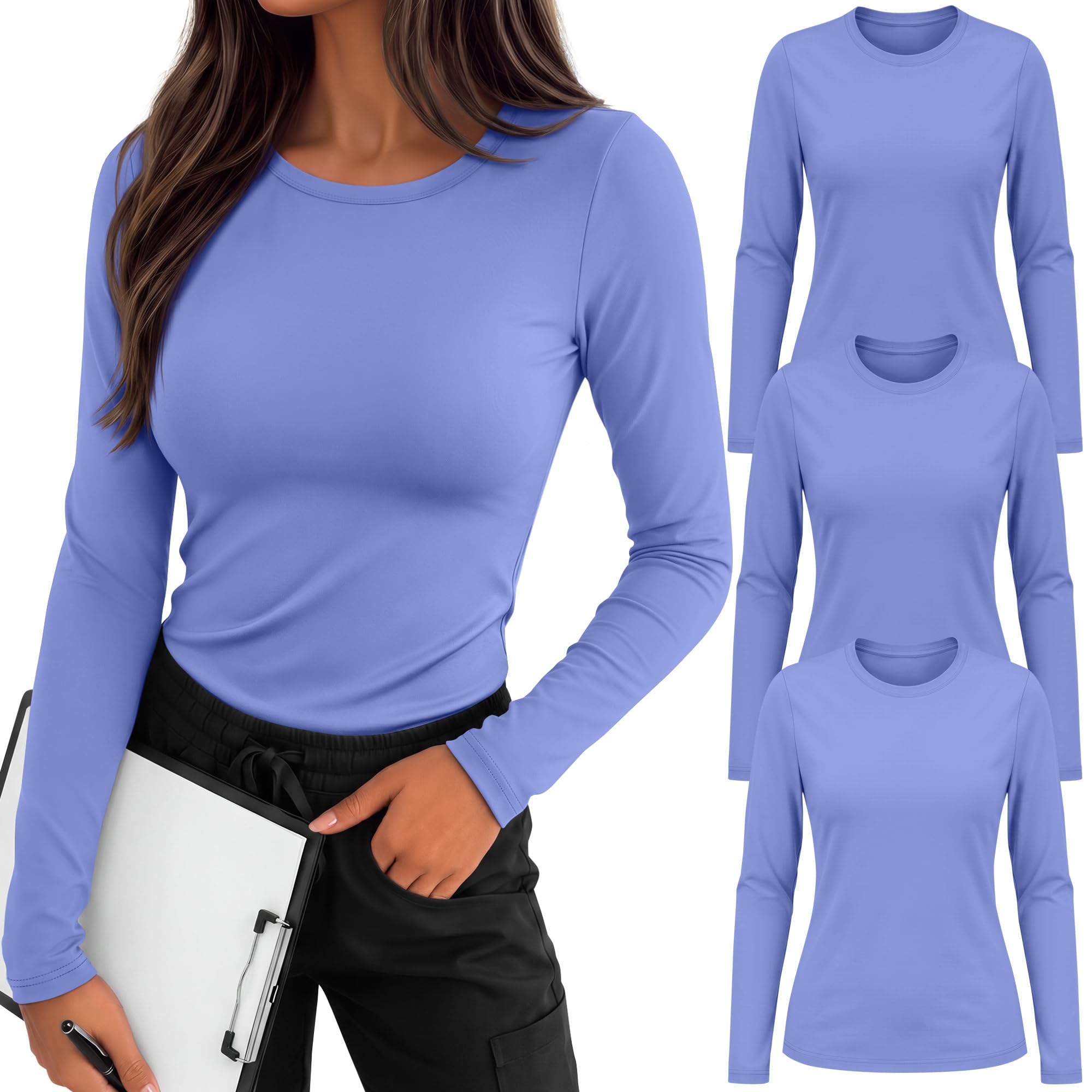 3 Pack Womens Long Sleeve Underscrub Shirts