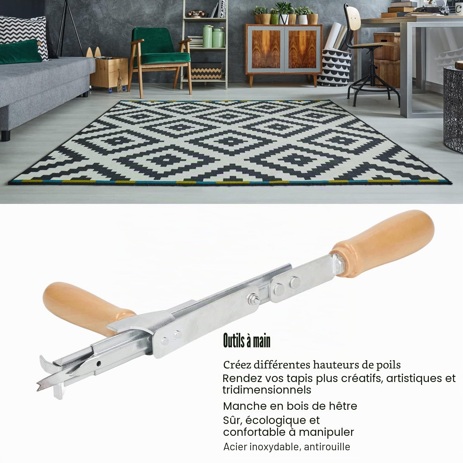 Outils Manuels De Tuftage De Tapis Machine De Tapis Portable Avec Manche En Bois De Hêtre Pour la Couture De Tapis Vitesse Manuelle Pour Bricolage Tufting Débutant