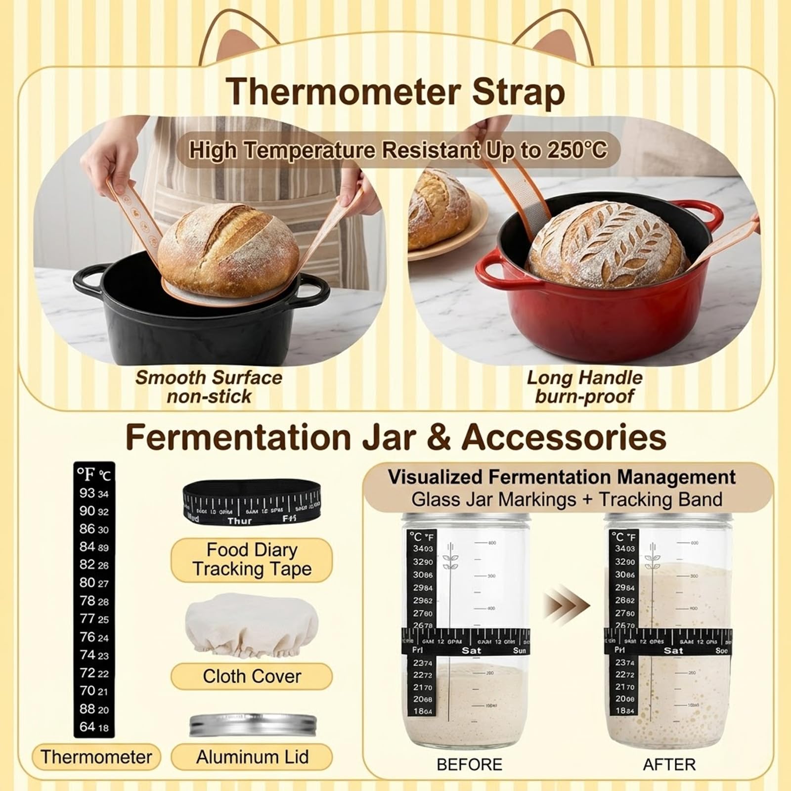 Banneton pain levain lot 2, kit fermentation avec accessoires boulangerie