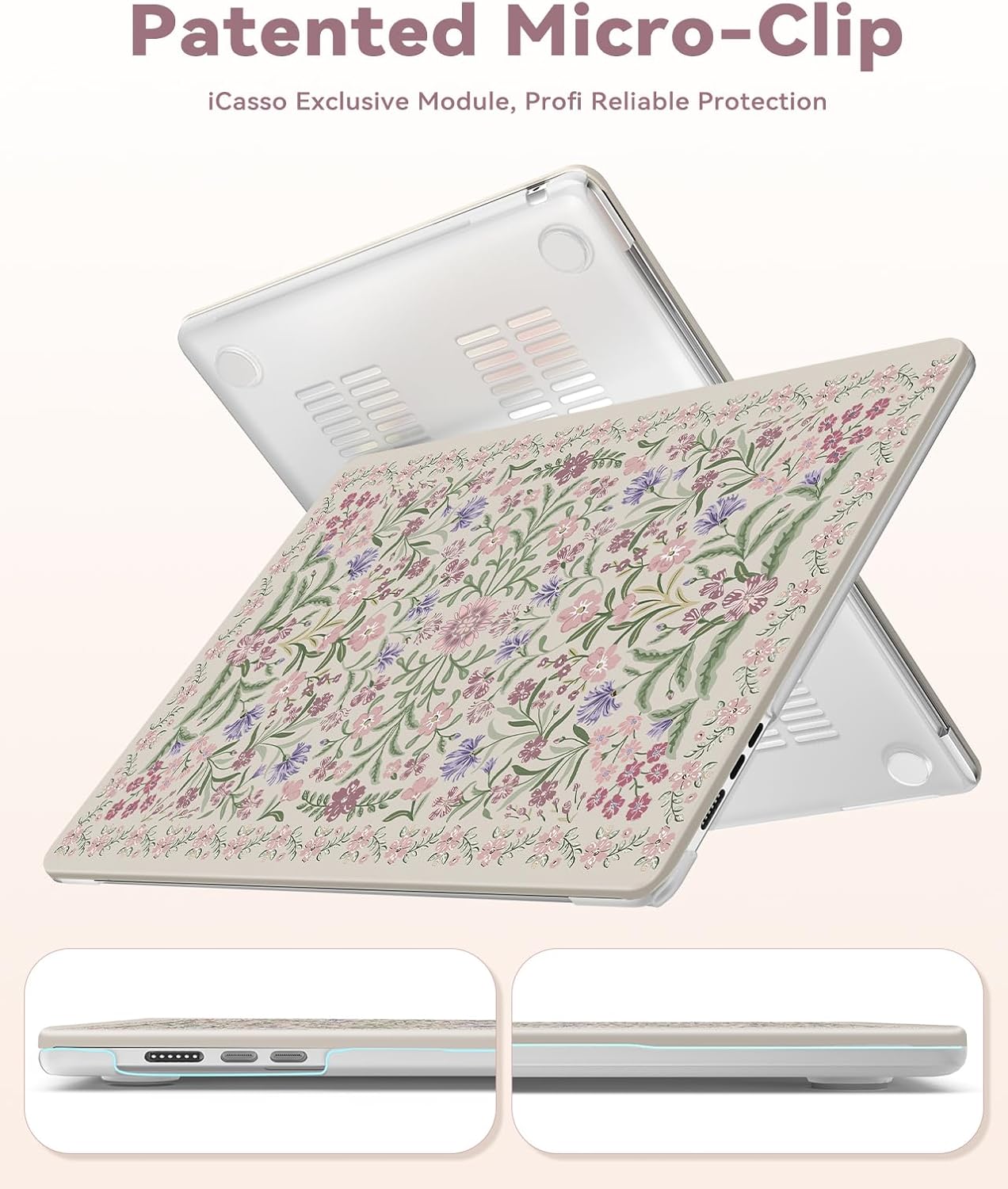 iCasso for M4 MacBook Air 13 inch Case 2026 2025-2022 M3 M2 Model A3240 A3113 A2681, Sturdy Protective Plastic Hard Shell Case for Mac Air 13.6", Keyboard Cover + Screen Protector, Purple Floral - Image 4