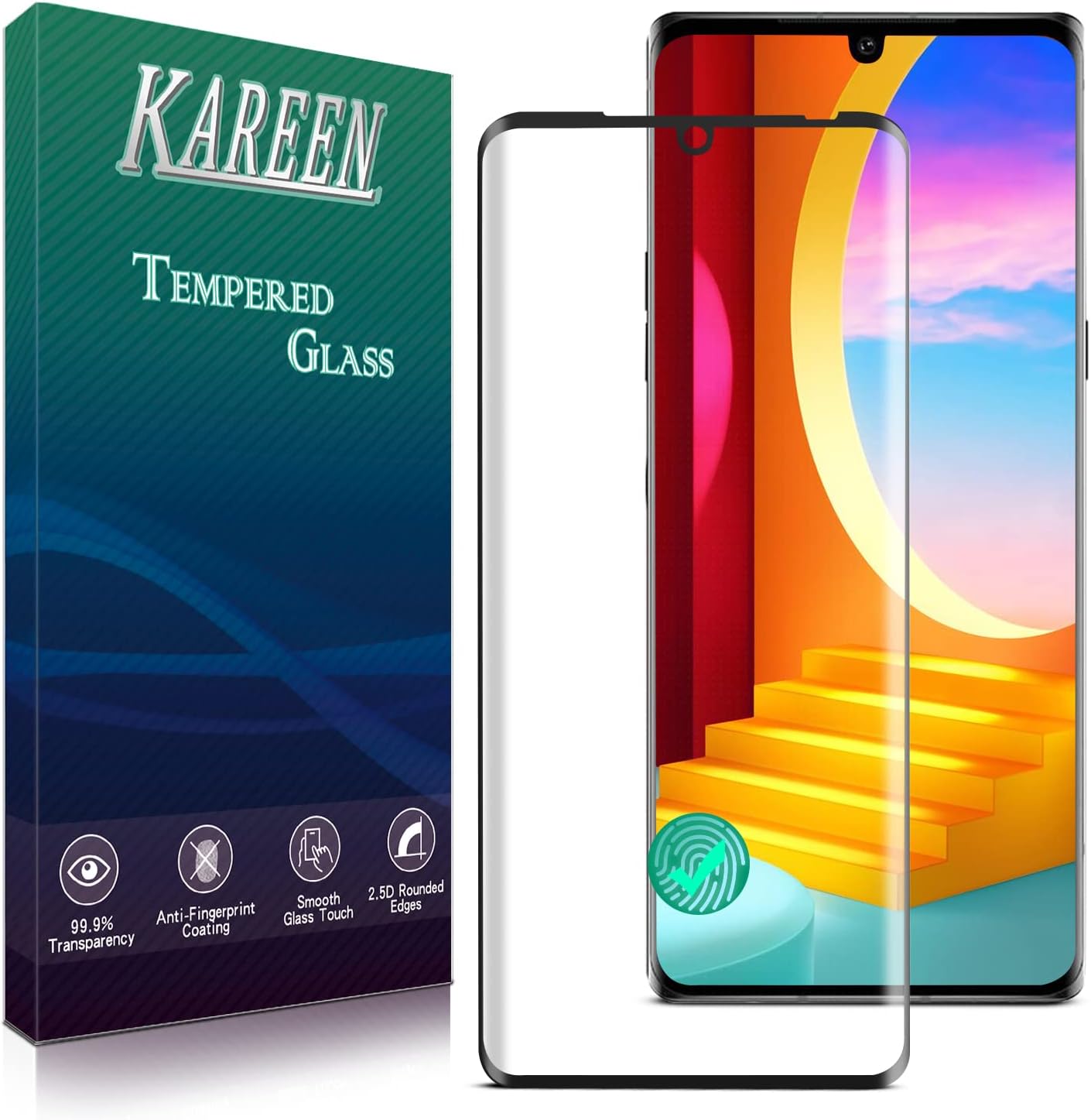 KAREEN Screen Protector for LG Velvet, LG Velvet 5G UW Tempered Glass, Supports Fingerprint Reader, Anti Scratch, 3D Full Coverage, Case Friendly, Bubble Free