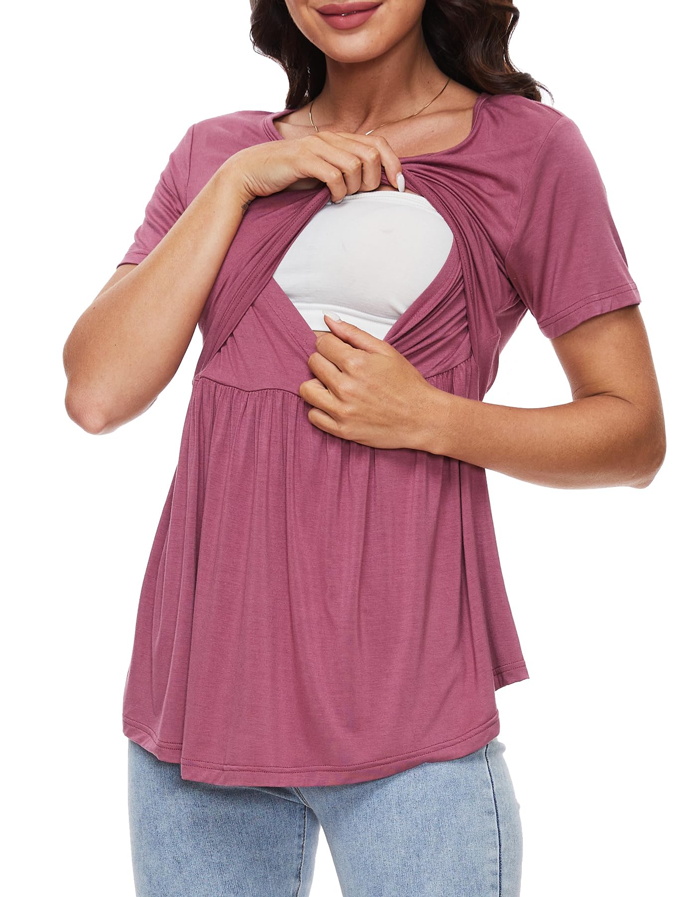 Sosolism Hauts Maternité et Allaitement Mignon Manches Courtes pour l'Été Blouse Décontractée et Amicale pour Femmes Enceintes