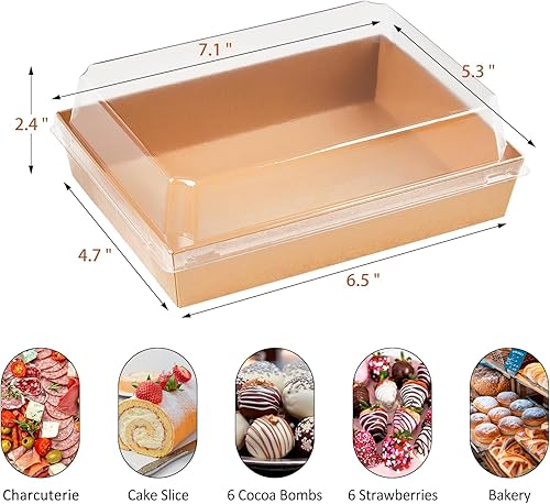 Miniatura 2 de Cajas de charcutería de 7 x 5 pulgadas con tapas transparentes, paquete de 50 cajas de papel para panadería con ventana para sacar cupcakes,