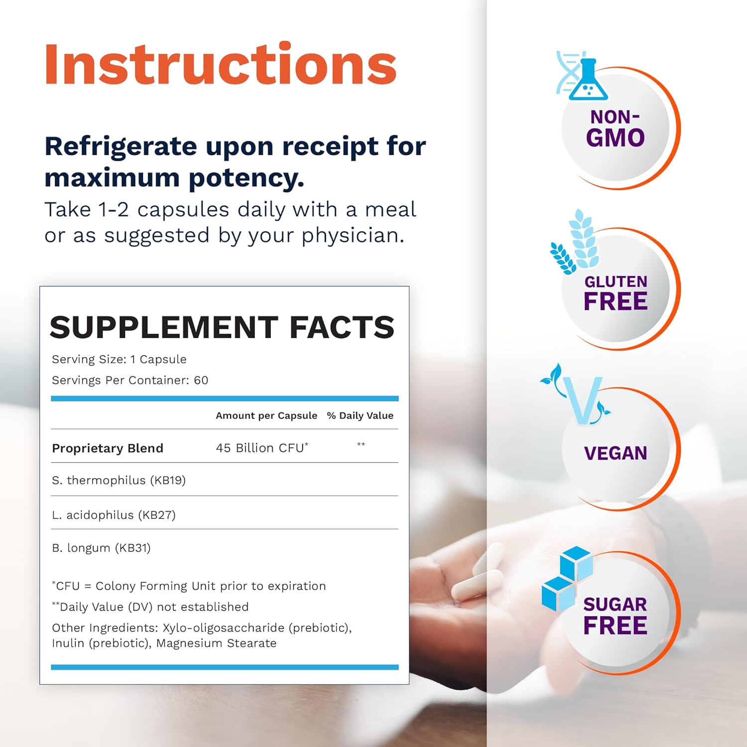 Renadyl Kidney Probiotic Supplement | Urea, Creatinine, & Uric Acid Support | 45 Billion CFUs | Clinically Tested, Non-GMO, & Made in USA, 60 Capsules (1 Bottle, 1 Month Supply)
