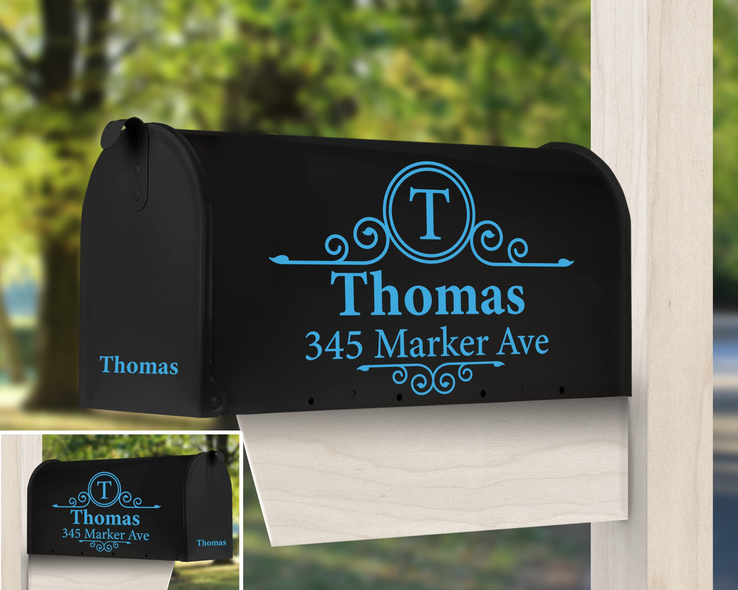 Set of 6 Personalized Mailbox Decals for Outside, Waterproof Last Name Decals Custom Address Decals Vinyl - by Cus2mize Mailbox, DN28 (Light Blue)