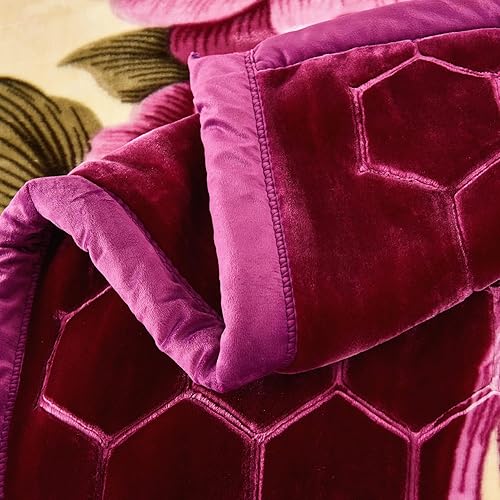 Miniatura 9 de MERRY HOME Manta de vellón pesado tamaño King, visón coreano de 2 capas de 10 libras, manta de cama de felpa suave y suave, estampado A&B (floral