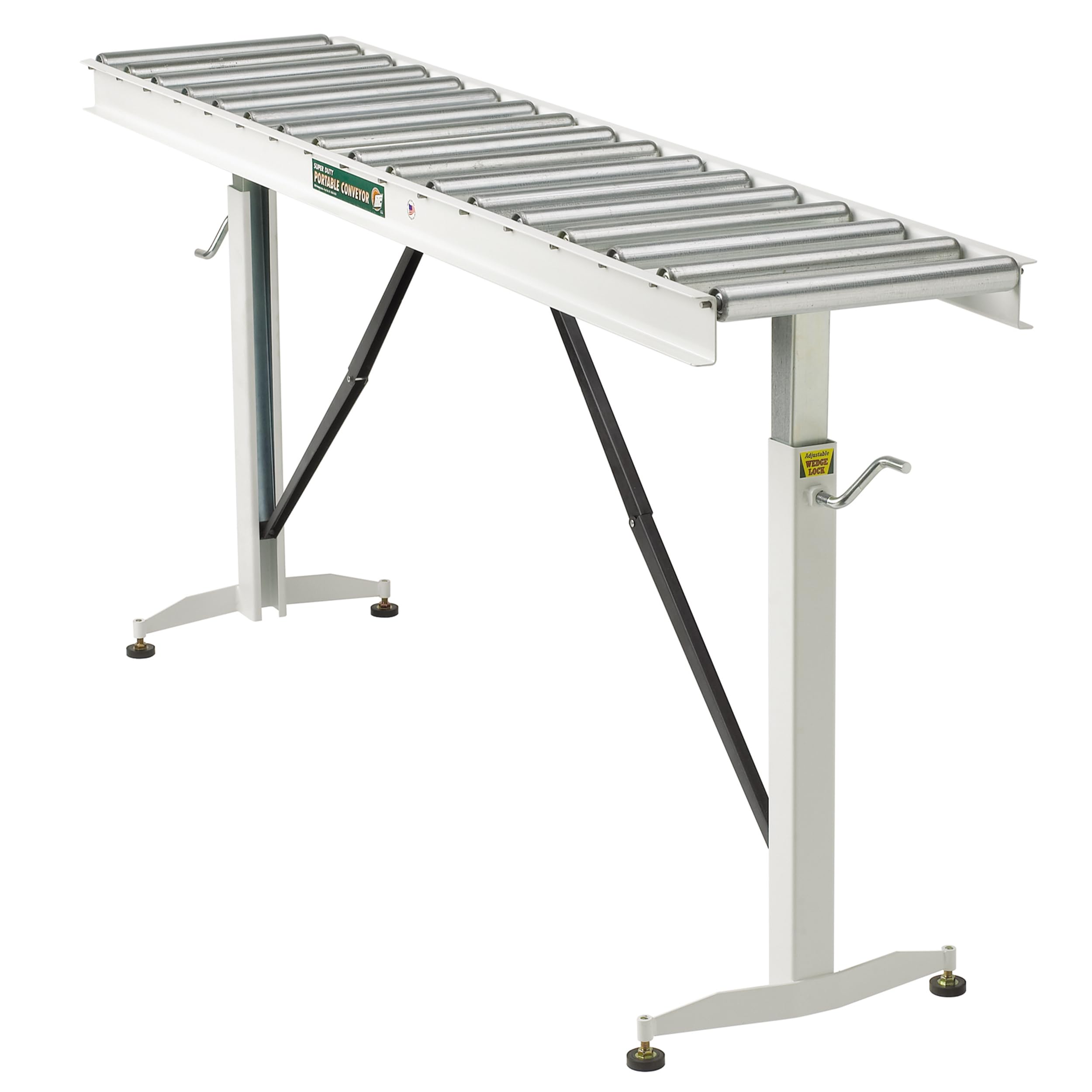 View 1 of [MISSING PARTS] HTC HRT-70 Adjustable Folding Roller Conveyor Table 66-Inch length by 15-Inch wide 17-Ball Bearing Rollers , White