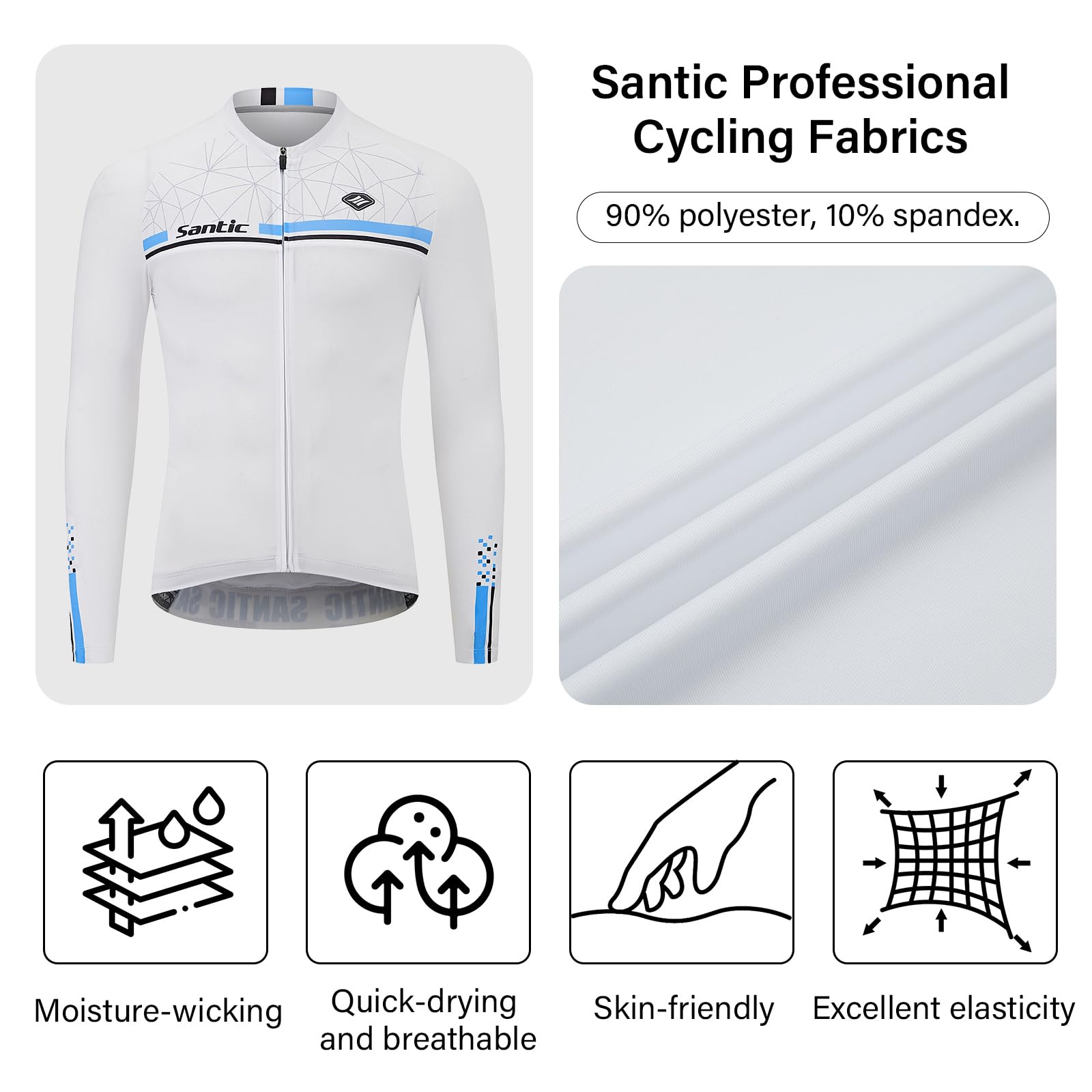 Santic Maillot Cyclisme Homme Manches Longues Respirant avec Poches Blanco EU XXL