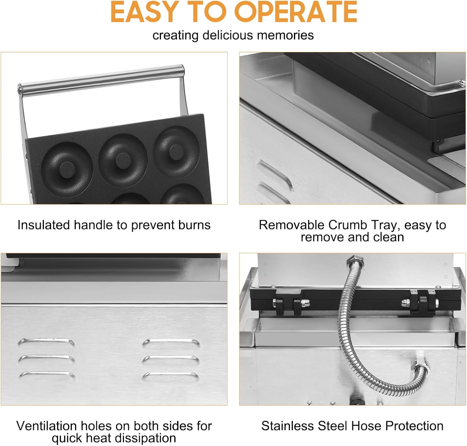 Electric Donut Maker, 1550W Commercial Doughnut Maker, Non-Stick Commercial Electric Donut Machine Makes 6 Doughnuts, Suitable for Restaurant and Home