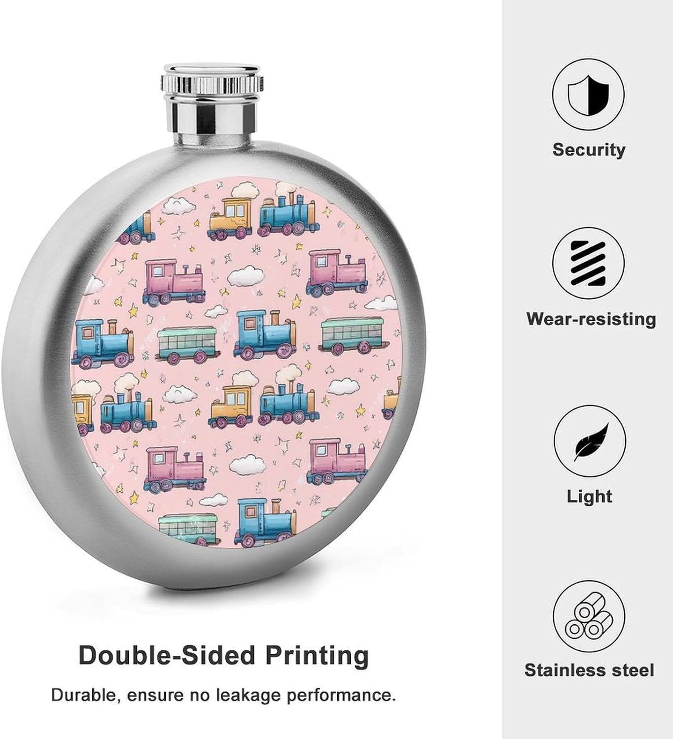 Train Pattern Round Flasks for Liquor Leak Proof 5oz image 3