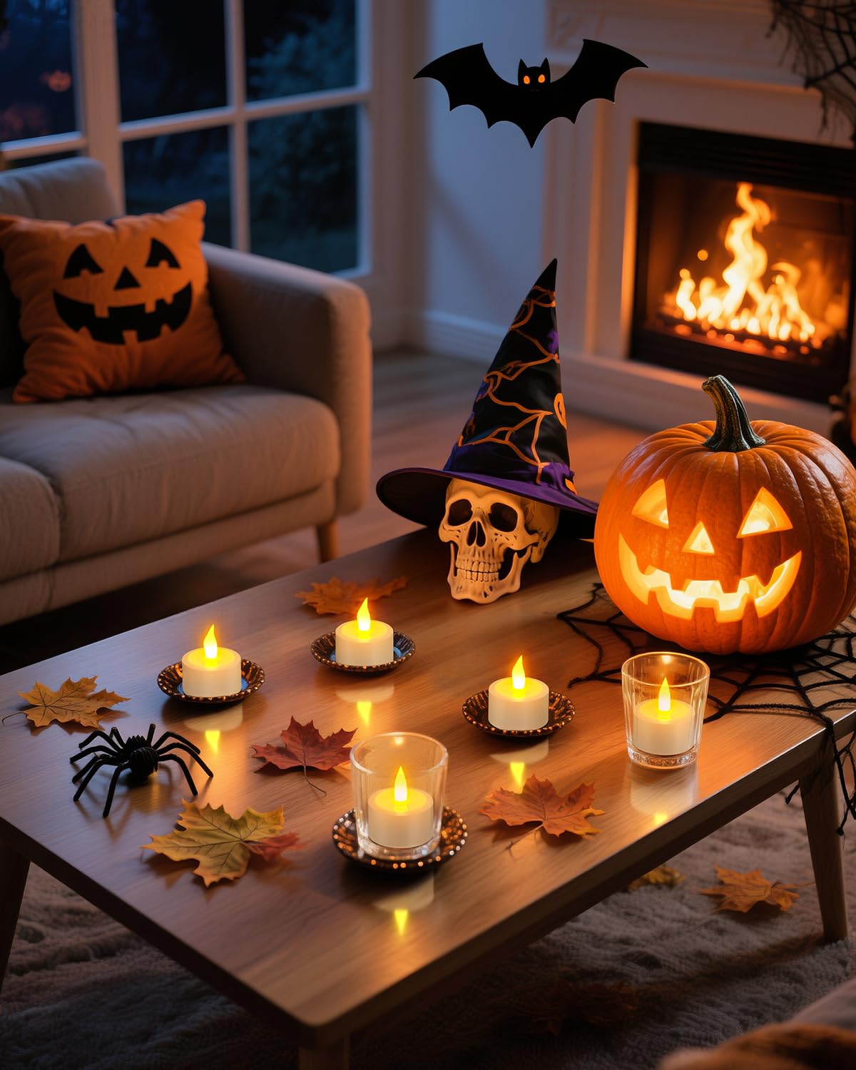 SoulBay Bougies LED rechargeables, Lot de 12 bougies chauffe-plat sans flamme scintillantes avec station de charge et câble USB Jaune chaud pour la décoration d'intérieur de table d'Halloween