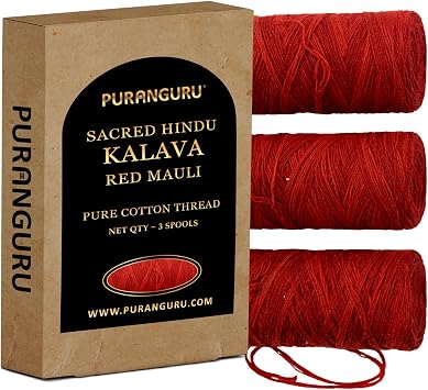 Handmade Red Kalava Moli Thread | 3 Spools x 50 Meters | Pure Cotton Kalawa Mauli | Religious Puja Rakhi Dhaaga | Sacred Hindu Pooja Nadachhadi Raksha Sutra | Wrist Band Laccha Roll