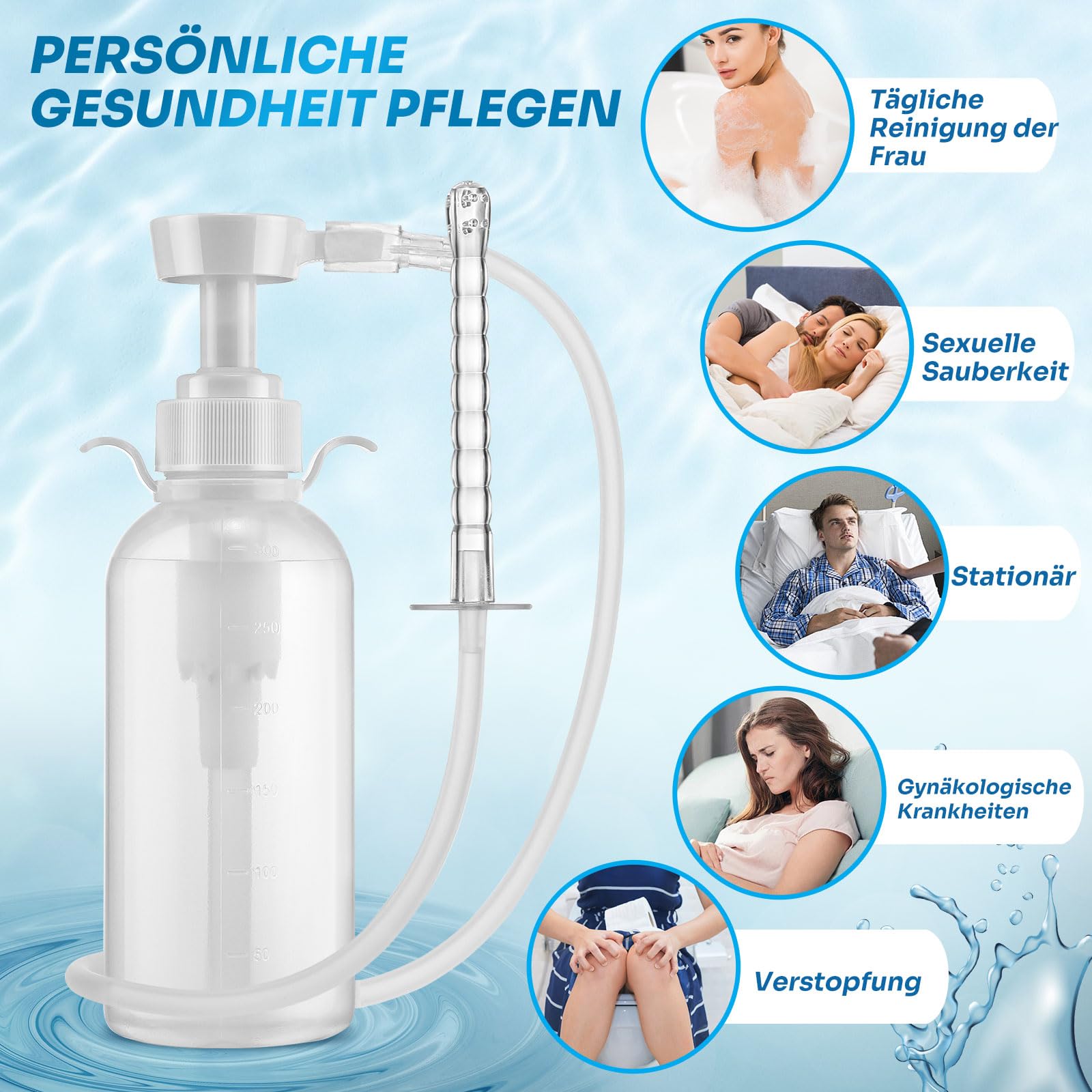 Sistema di pulizia vaginale riutilizzabile, doccia vaginale da 300 ml per le donne, doccia anale per gli uomini con pressione manuale, set di clistere per clistere intestinale siringa per clistere con