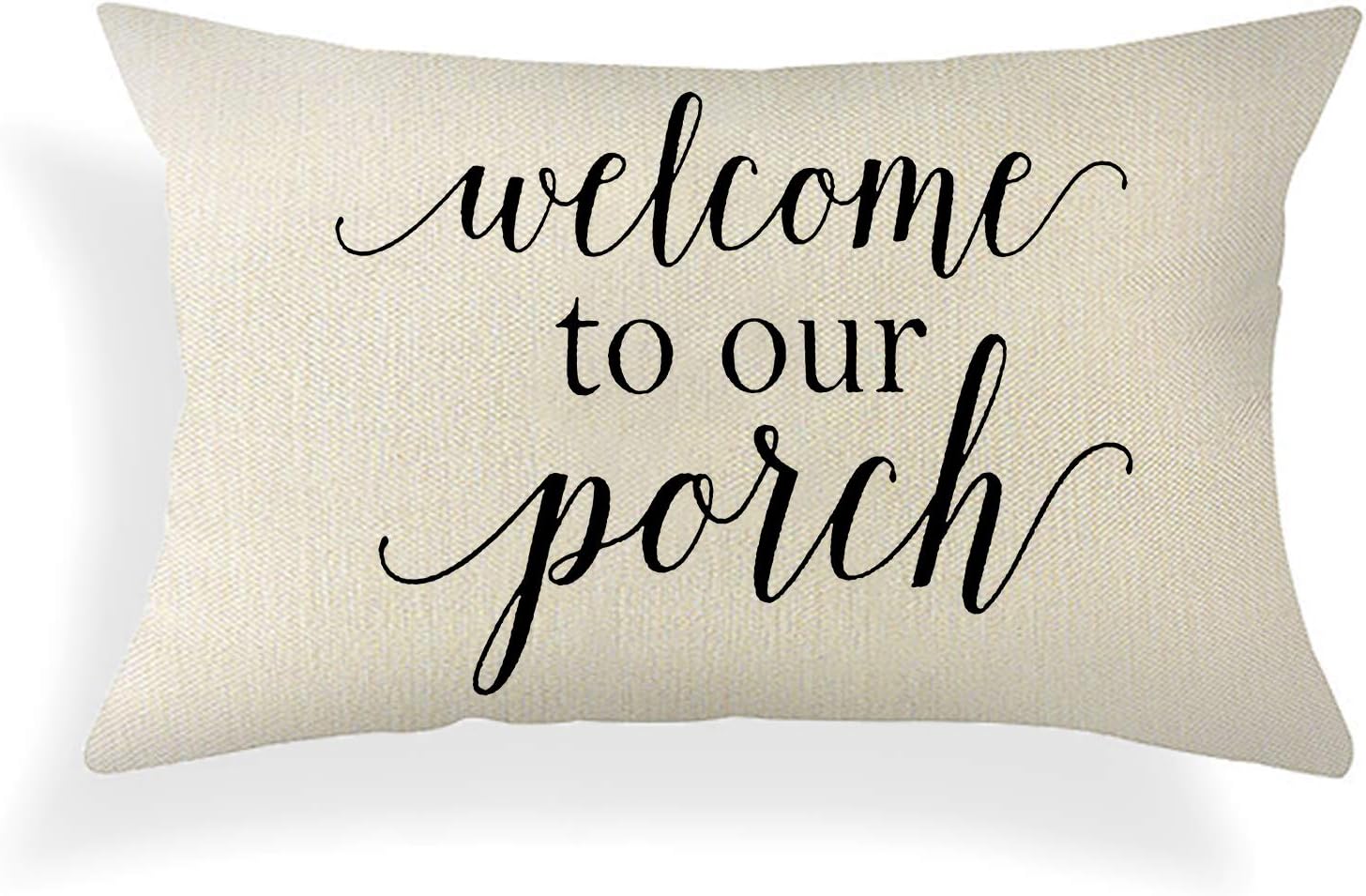 Ogiselestyle Farmhouse Pillow Covers with Welcome to Our Porch Quotes 12" x 20" Lumbar Pillow Covers Home Decorative Cotton Linen Cushion Case for Sofa Couch Housewarming Gifts Family Room Décor