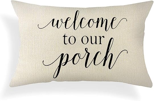 Ogiselestyle Farmhouse Pillow Covers with Welcome to Our Porch Quotes 12" x 20" Lumbar Pillow Covers Home Decorative Cotton Linen Cushion Case for Sofa Couch Housewarming Gifts Family Room Decor