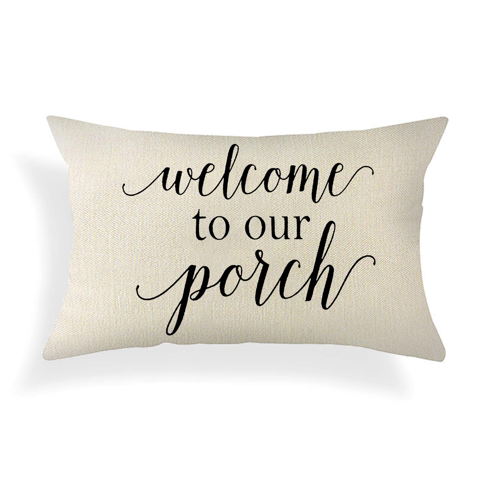 Ogiselestyle Farmhouse Pillow Covers with Welcome to Our Porch Quotes 12 x 20 Lumbar Pillow Covers Home Decorative