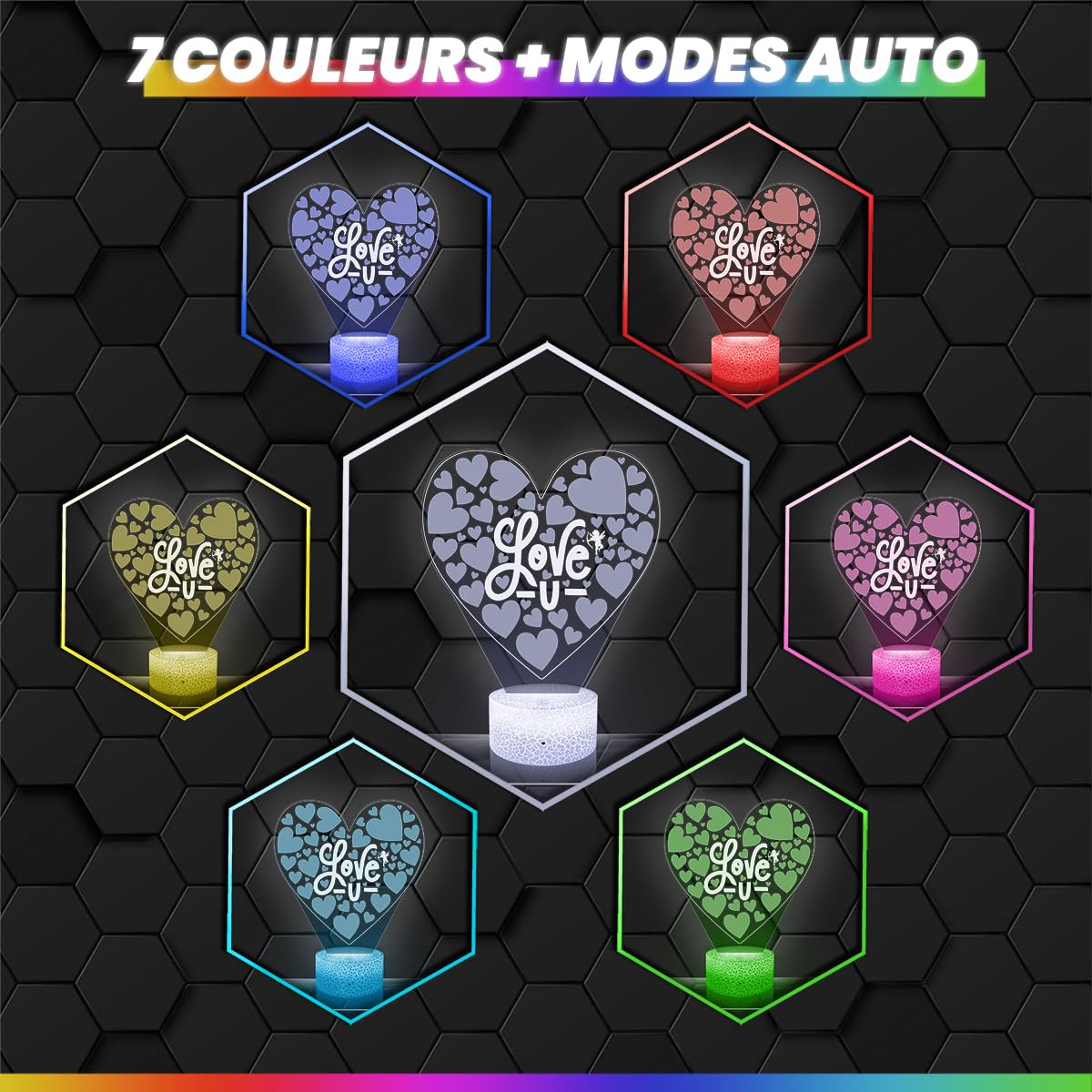 Lampephoto.fr - Lampe 3D Coeur Saint-Valentin Cadeau Coeur/Saint Valentin Amour Romantisme Passion, Veilleuse Tactile Led, Effet Hologramme 3D, Idée Cadeau Noël Anniversaire Garçon ou Fille