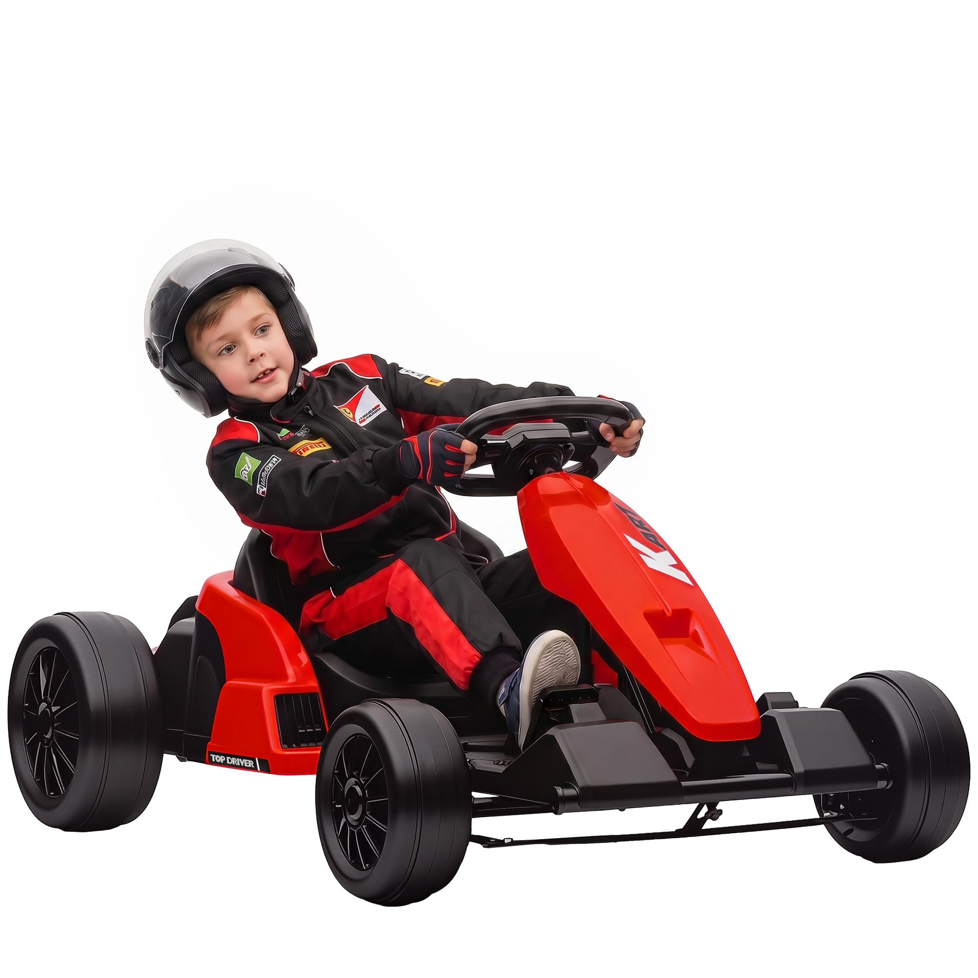 AIYAPLAY, Kart Électrique pour Enfants 24 V, Go Kart, Mode Drift, Rouge | Batterie 24V, Siège Réglable, Moteur 2x150W, Démarrage Progressif, Vitesses 6-18km/h, Harnais de Sécurité, Musique, 6-12 ans