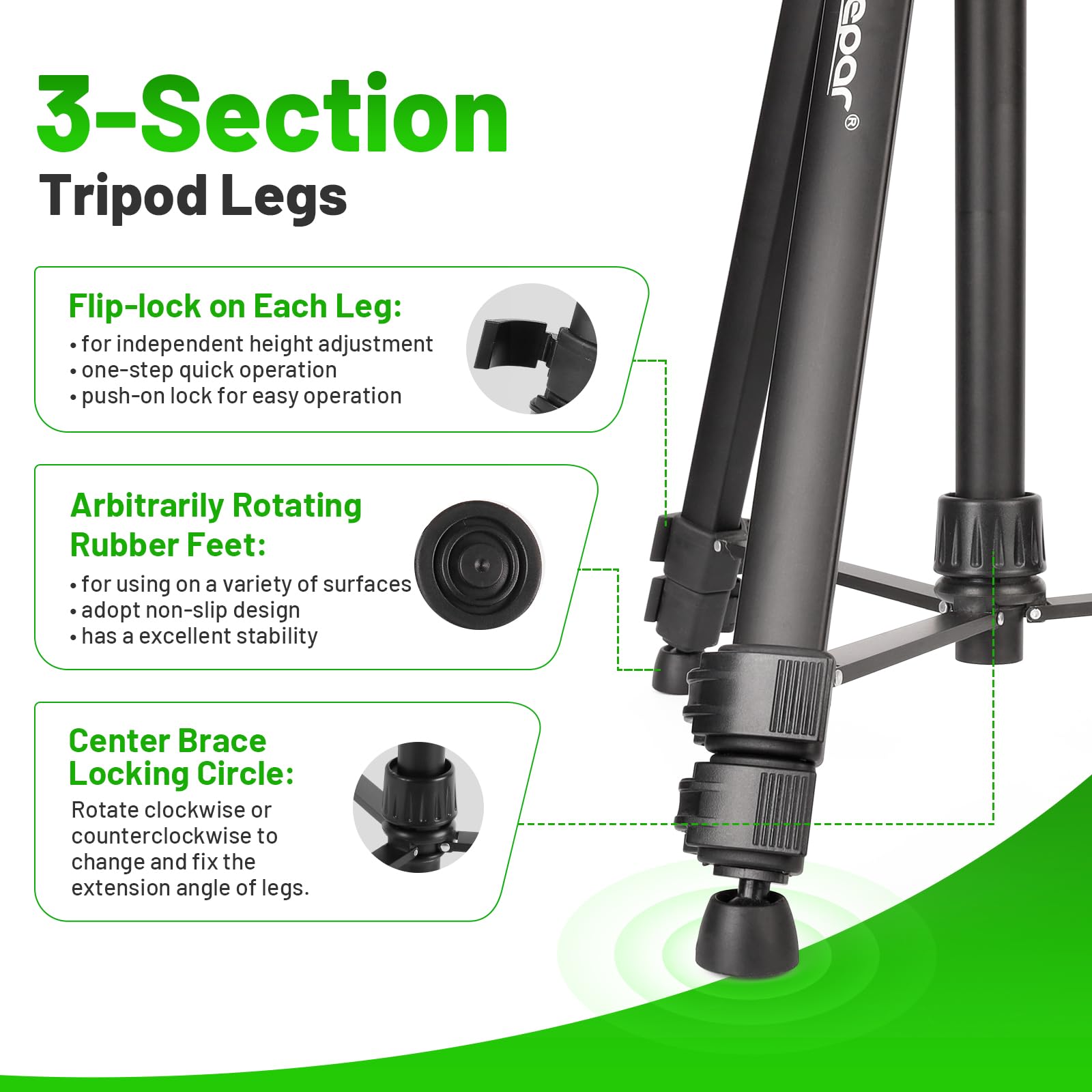 Huepar Treppiede in Alluminio per Livelli Laser a Punto–Testa Piatta, Impugnatura con Livella a Bolla, Filetto 5/8"-11 + Adattatore 1/4"-20, Supporto per phone Incluso, Borsa da Trasporto – TPD16A1