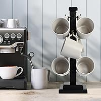 Vista 2 de EMASON - Soporte rústico para taza de café, soporte de madera maciza para 6 tazas, organizador de cocina que ahorra espacio, elegante y resistente