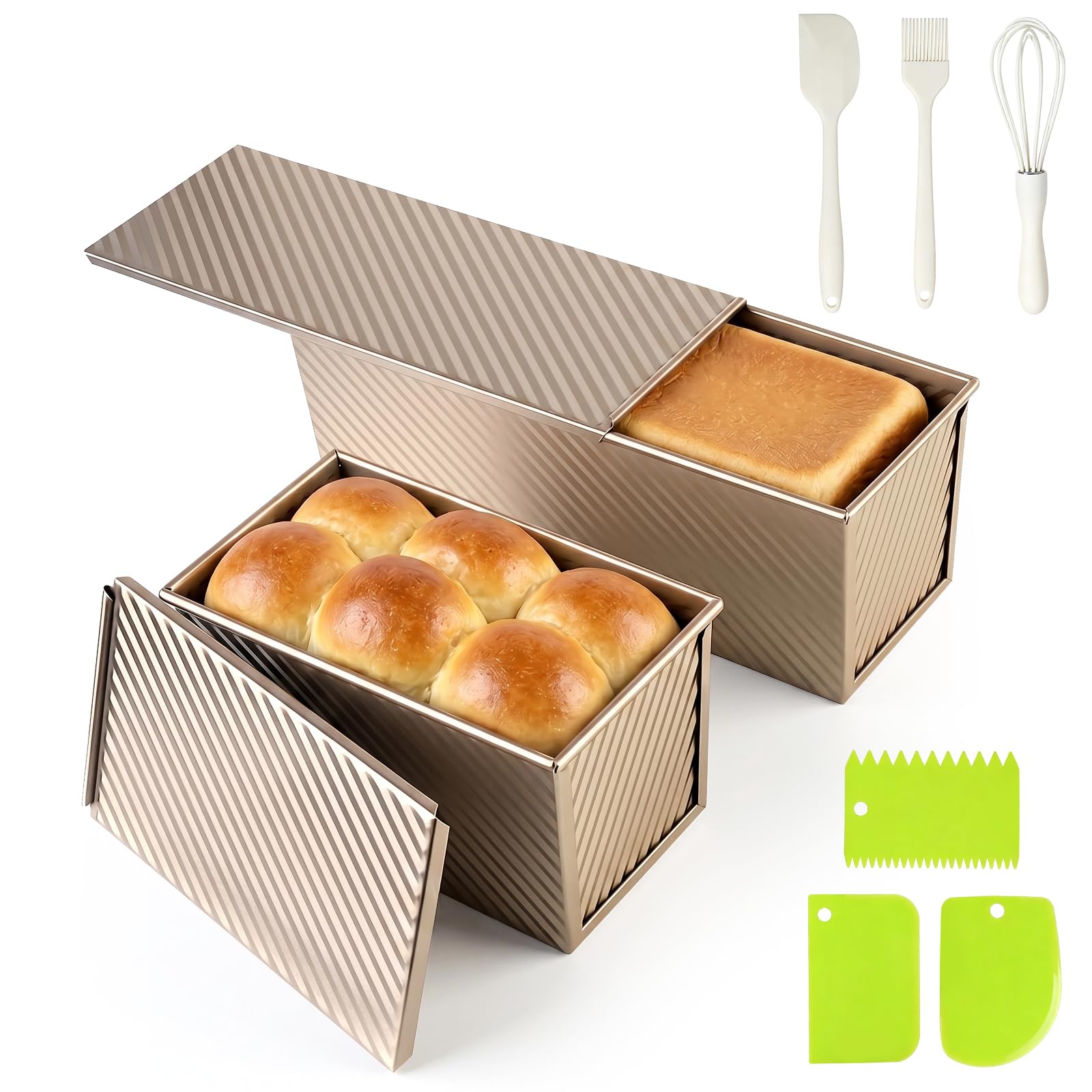 Juego de 2 Moldes para Pan con Tapa, Antiadherente Rectangular Molde Pan para Hornear Pasteles y Tostadas, Acero Al Carbono