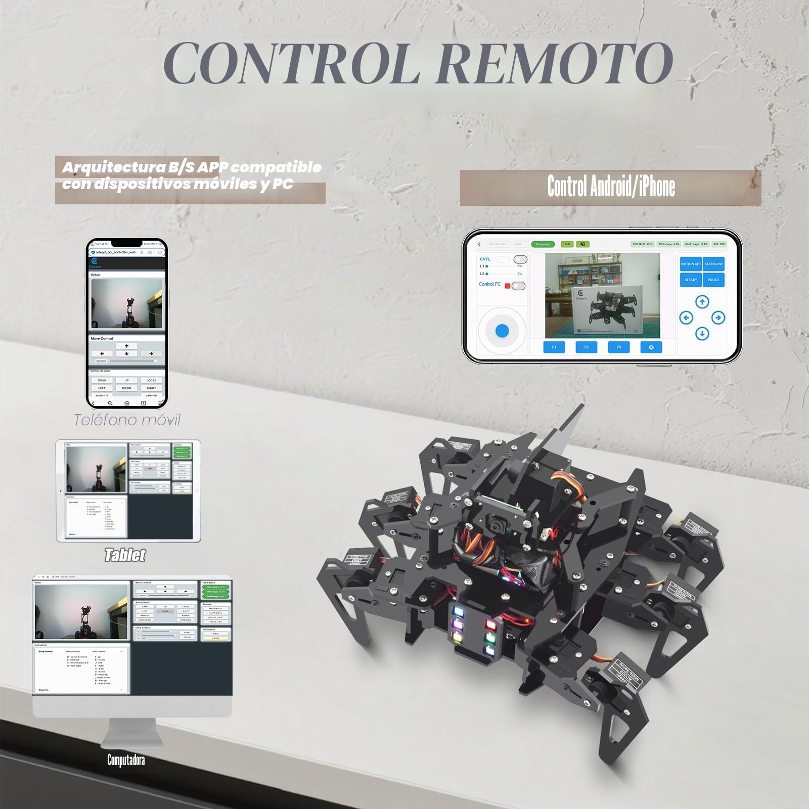 Adeept RaspClaws Hexapod - Kit de Robot Araña para Raspberry Pi 4/3 Modelo B+/B, Rastreo de Objetivos OpenCV, Transmisión de Vídeo, con Manual en PDF