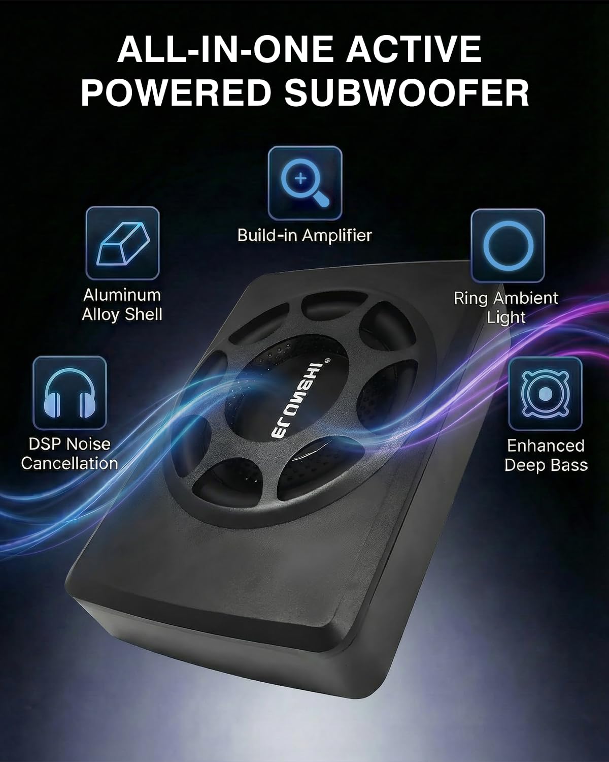 Subwoofer attivo 8 pollici 1000W Salvaspazio per Auto | Struttura compatta salvaspazio 8 pollici 1000W Bassi profondi, ingombro ridotto per Auto Musica e guida