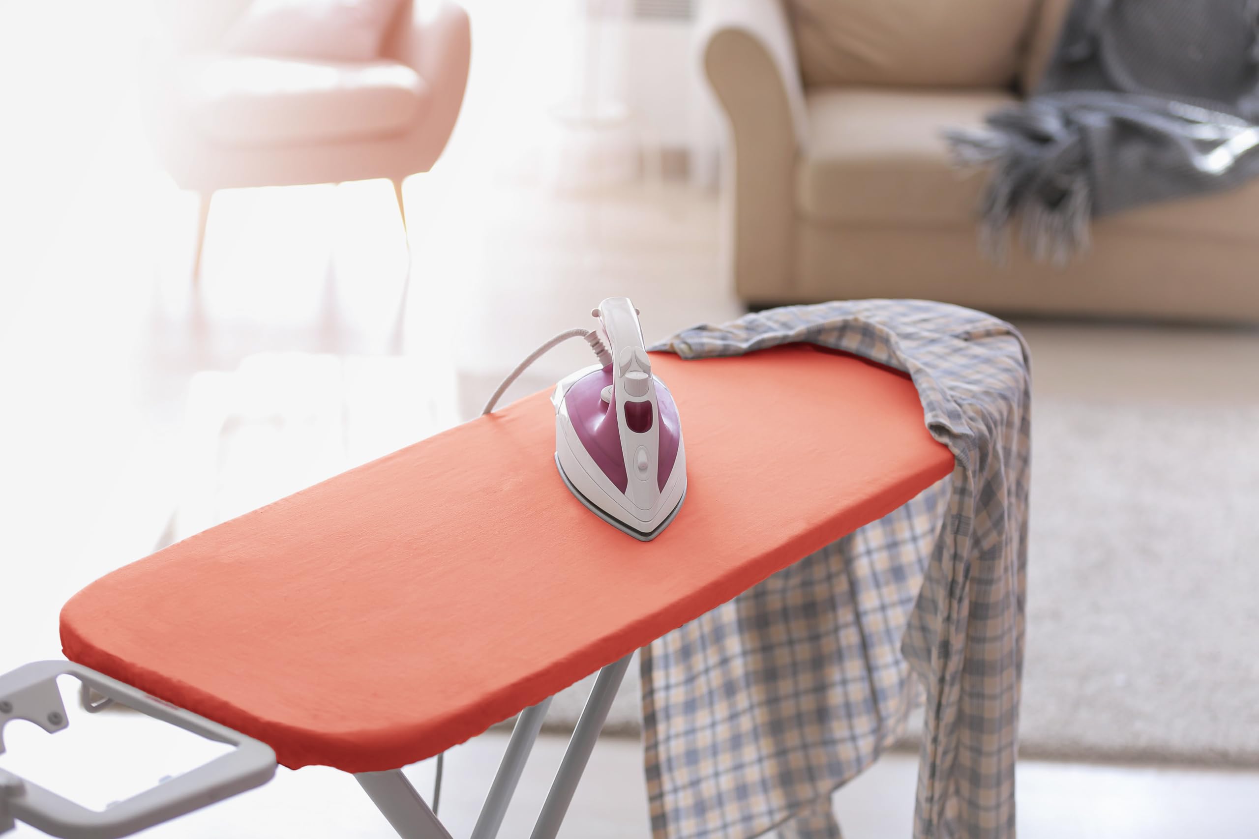 Encasa Ironing Board Covers (up to 114 x 35 cm) Elastic Tightening with Thick 4 mm Felt Padding, Easy Fit, Scorch Resistant, Plain Colors- Grey — view 49