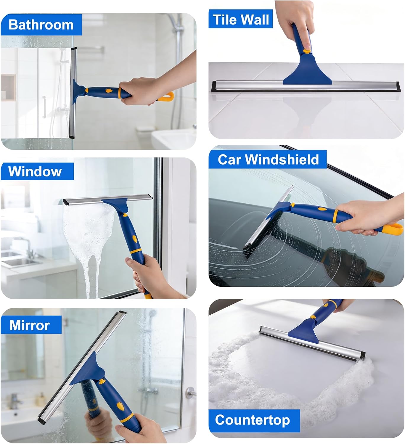 ITTAR 12 inch Rotatable Shower Squeegee for Glass Doors, Multi-Purpose Window Squeegee with Hook & Refill Rubber Blade, Bathroom Cleaner Tool for Shower Door Window Mirror Wall Car Windshield